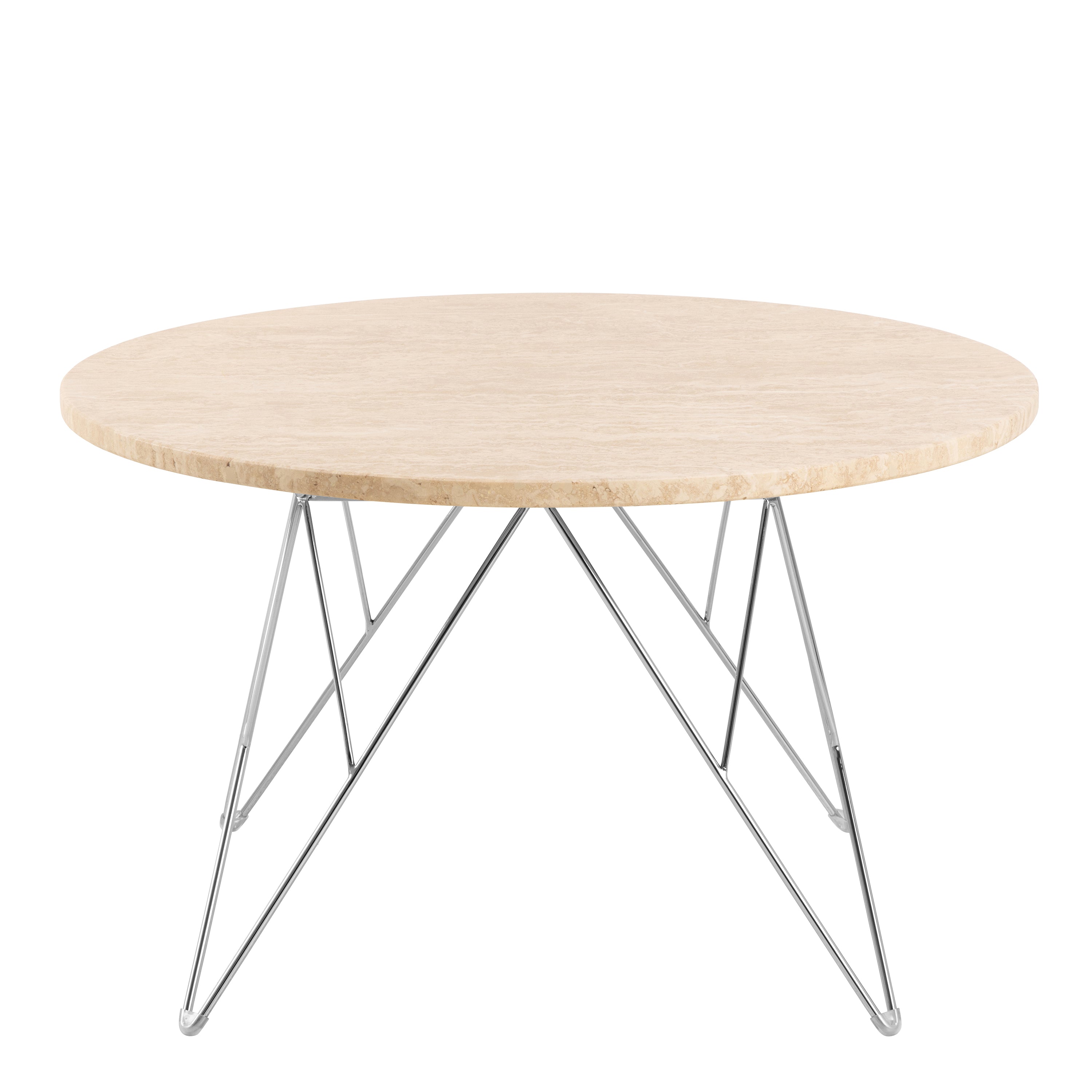 Prunus Round Coffee Table in Matt Beige and Chrome Steel Base 80x46.4cm