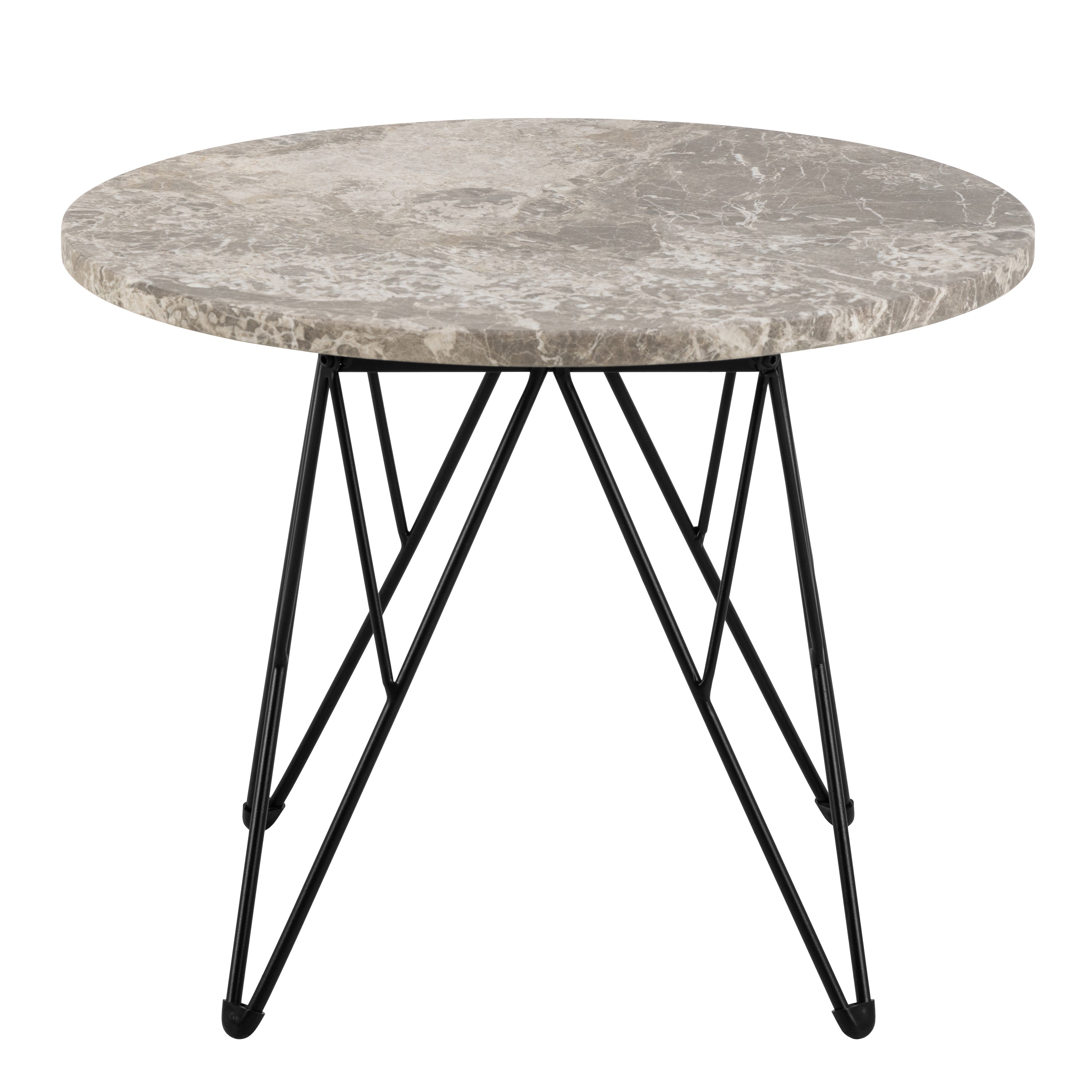 Prunus round Side Table in Grey Marble and Black Coated Steel Base 55x41.4cm