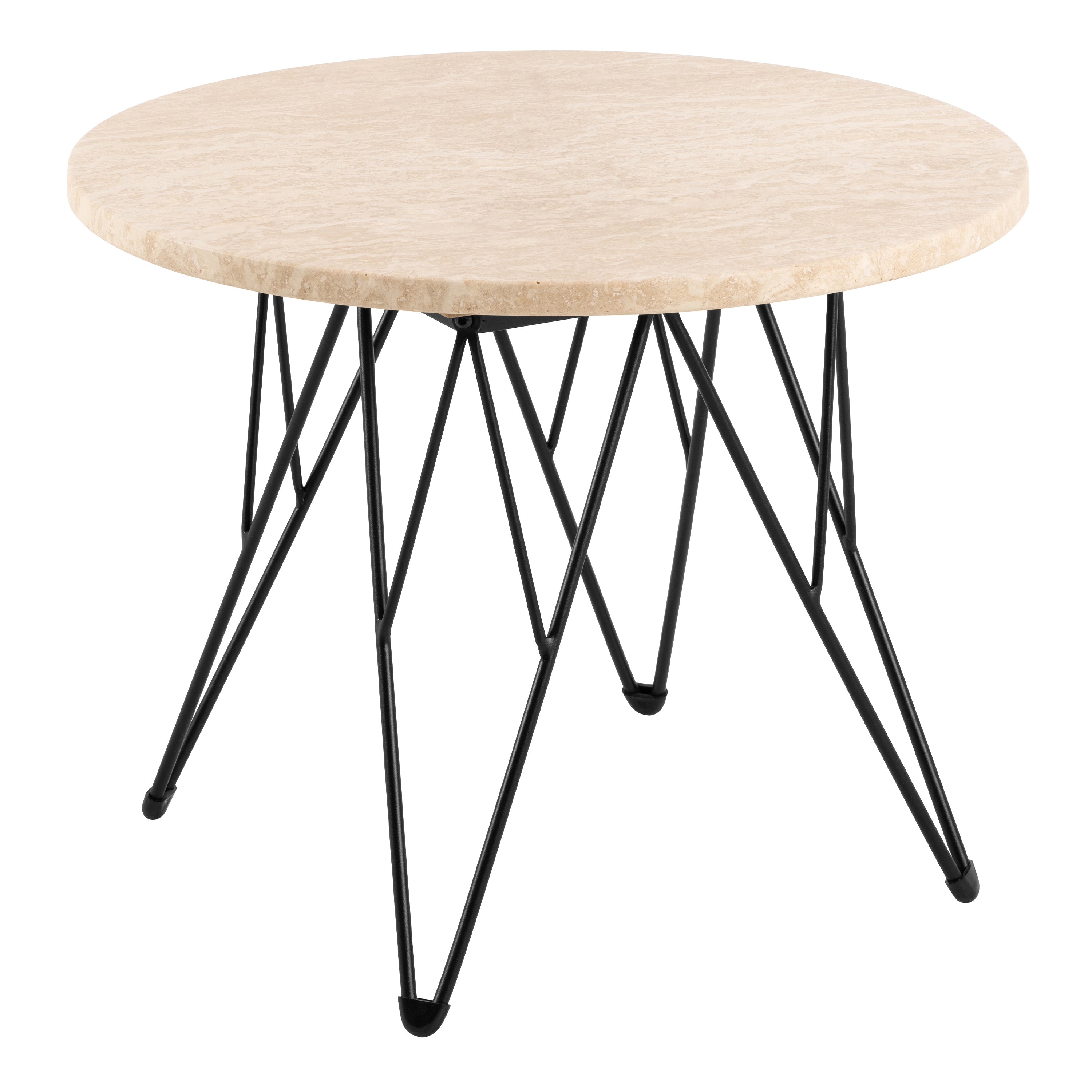 Prunus Round Side Table in Matt Beige and Black Coated Steel Base 55x41.4cm