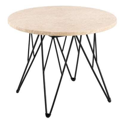 Prunus Round Side Table in Matt Beige and Black Coated Steel Base 55x41.4cm