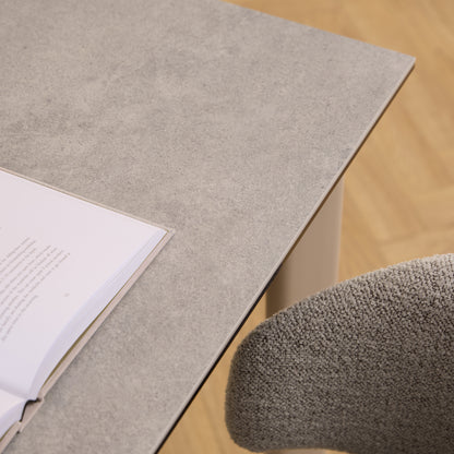 Palermo Ceramic Dining Table in Grey 160x75cm Included 4 Ella Swivel Beige Dining Chairs