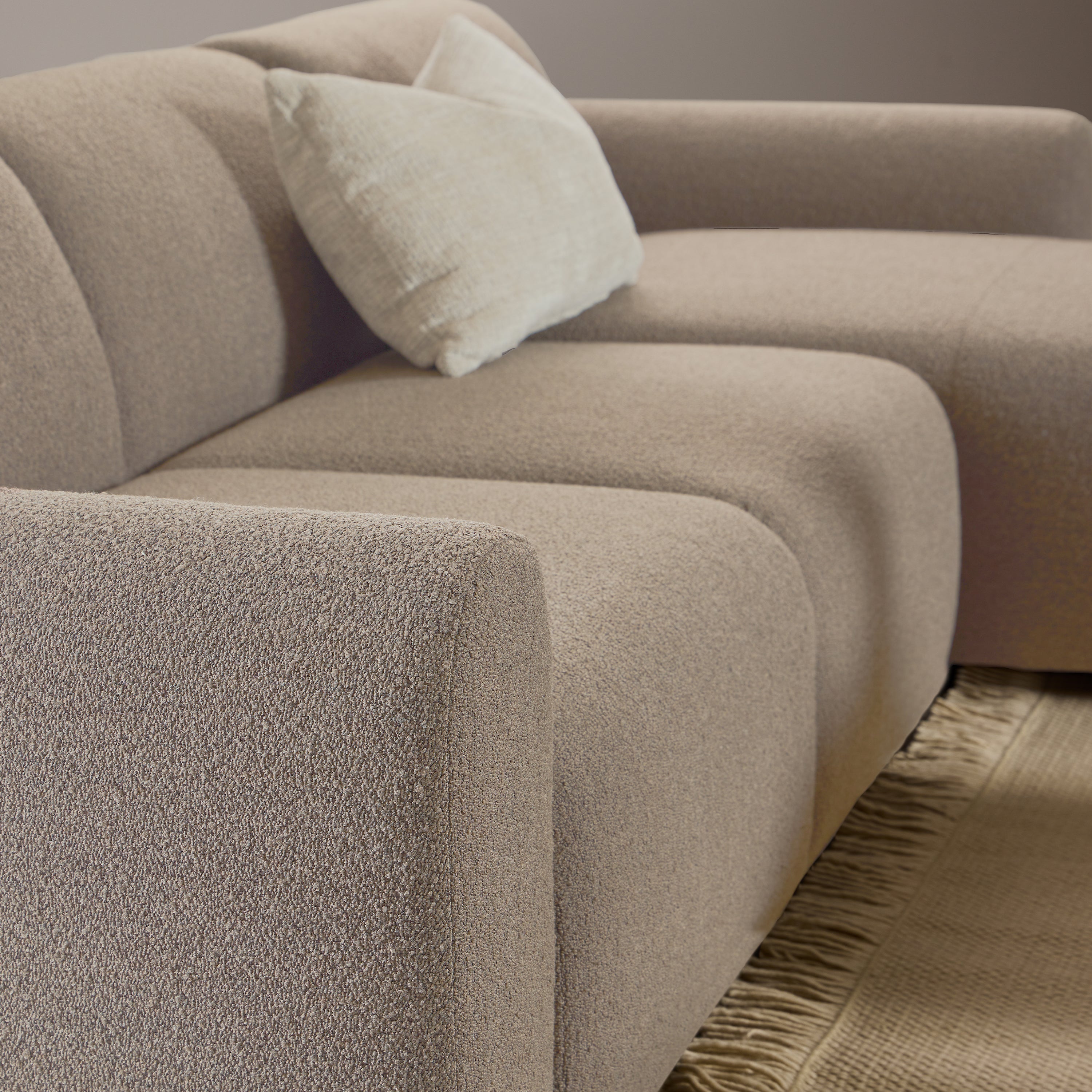 Midfield Right Hand Facing 2 Seater Chaise Longue in Boucle Beige Fabric