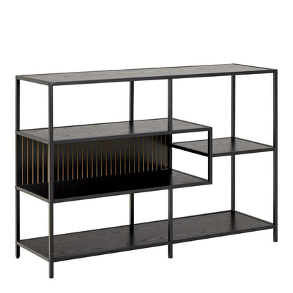Seaford Wide Ash Black Metal Bookcase With 4 Black Ash Shelves
