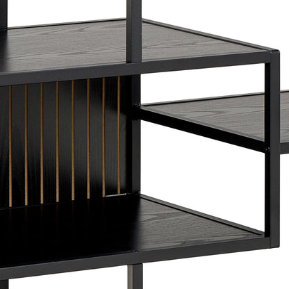 Seaford Wide Ash Black Metal Bookcase With 4 Black Ash Shelves