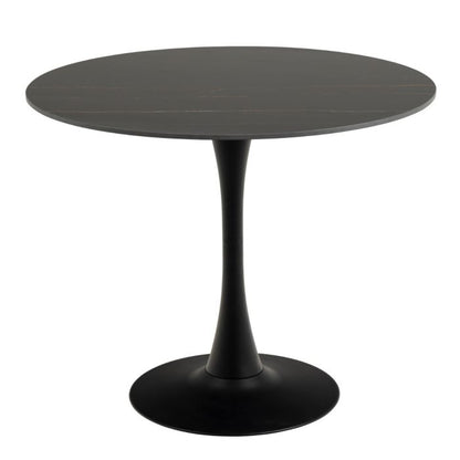 Malta Ceramic Round Dining Table in Black 90x75cm Included 4 Celia Dining Chair in Light Grey