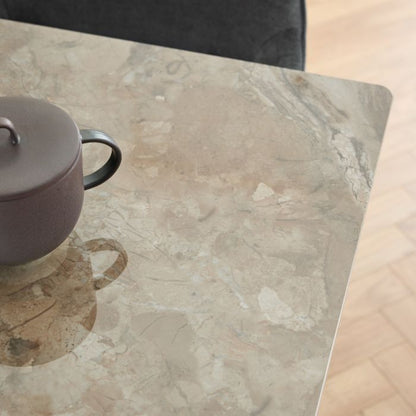 Wicklow Ceramic Dining Table Brown/Black 140x75cm Included 4 Brooke Dining Chairs in Monza Beige