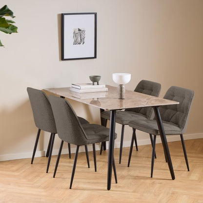 Wicklow Ceramic Dining Table Brown/Black 140x75cm Included 4 Brooke Dining Chairs in Taupe