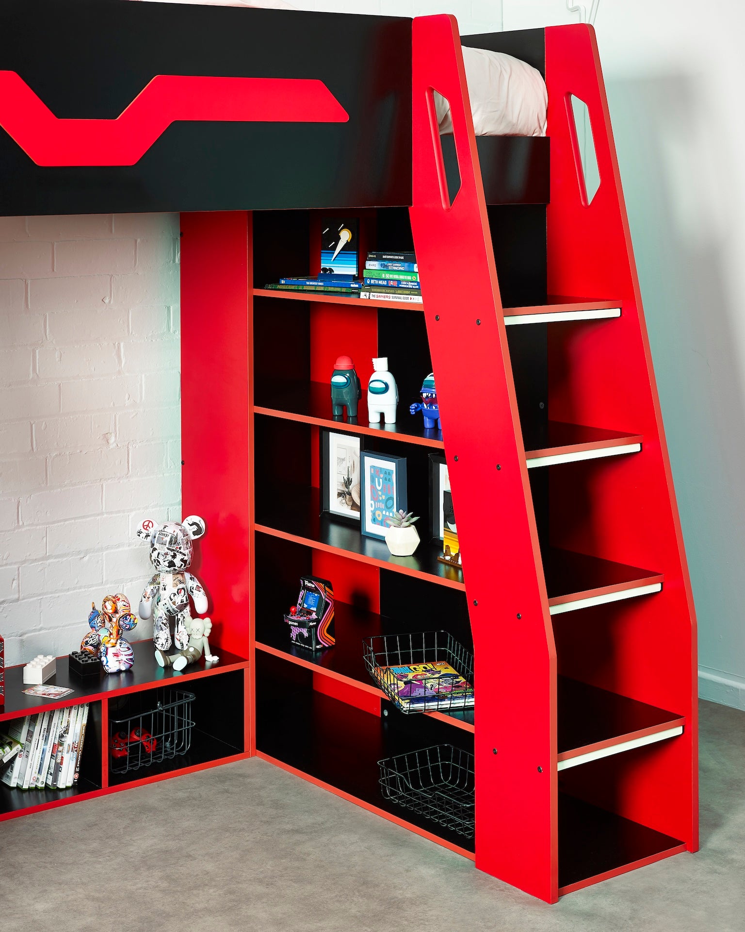 Eagle Single Gaming Highsleeper Bed - Black and Red