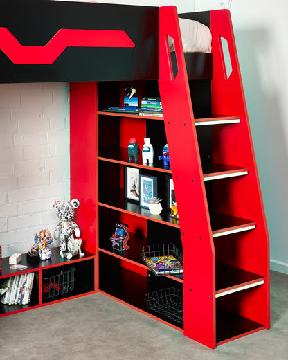 Eagle Single Gaming Highsleeper Bed - Black and Red