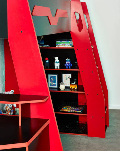 Eagle Single Gaming Highsleeper Bed - Black and Red