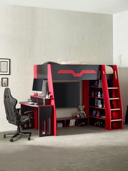 Eagle Single Gaming Highsleeper Bed - Black and Red