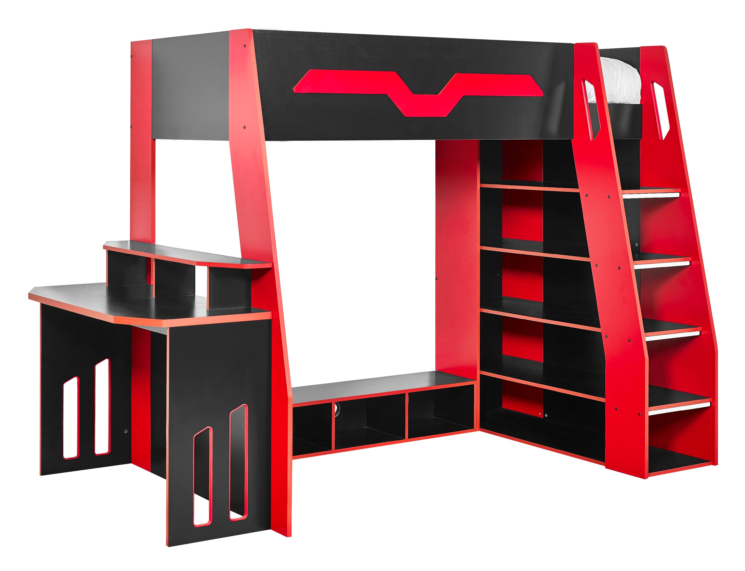 Eagle Single Gaming Highsleeper Bed - Black and Red