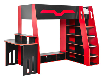 Eagle Single Gaming Highsleeper Bed - Black and Red