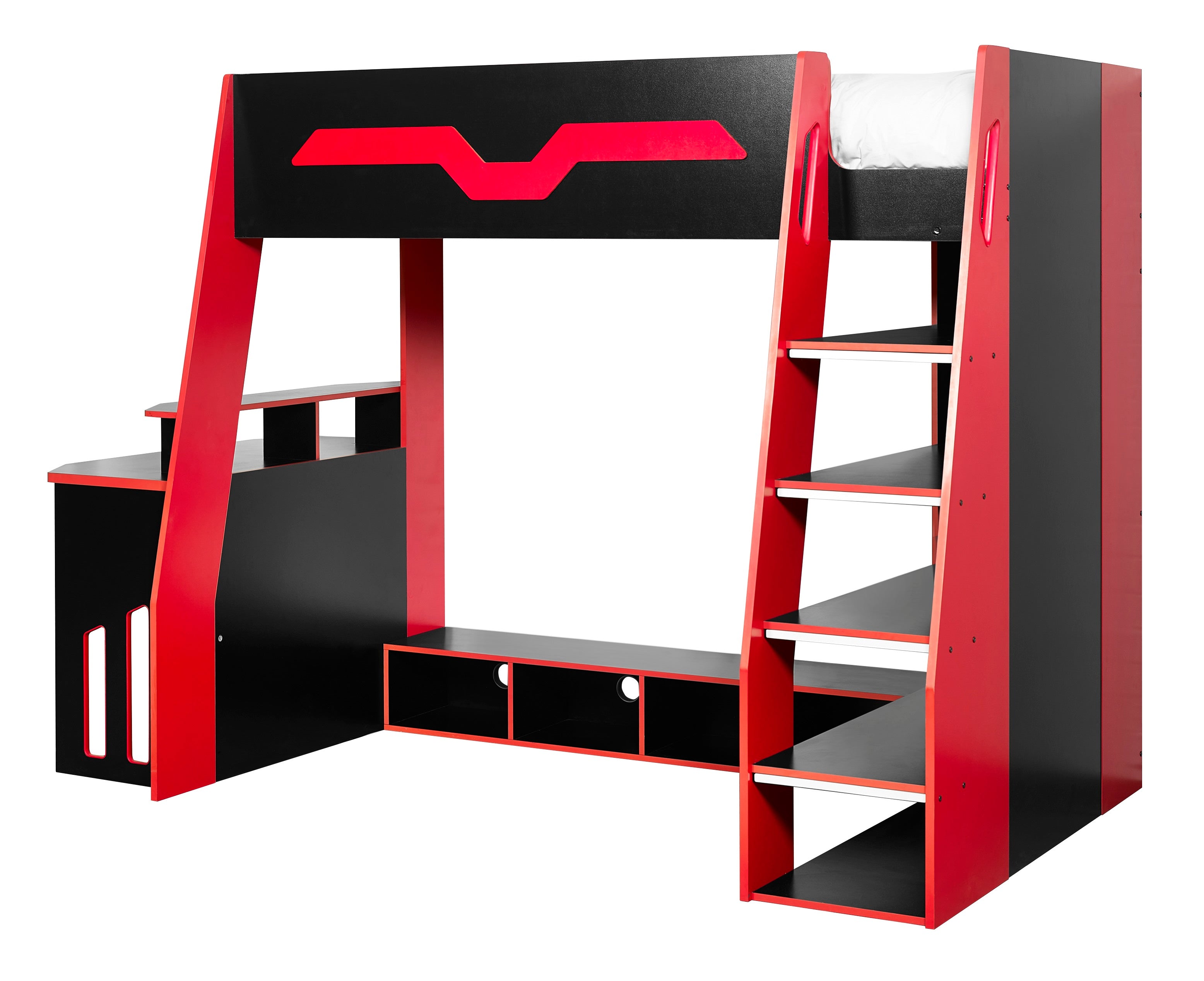 Eagle Single Gaming Highsleeper Bed - Black and Red