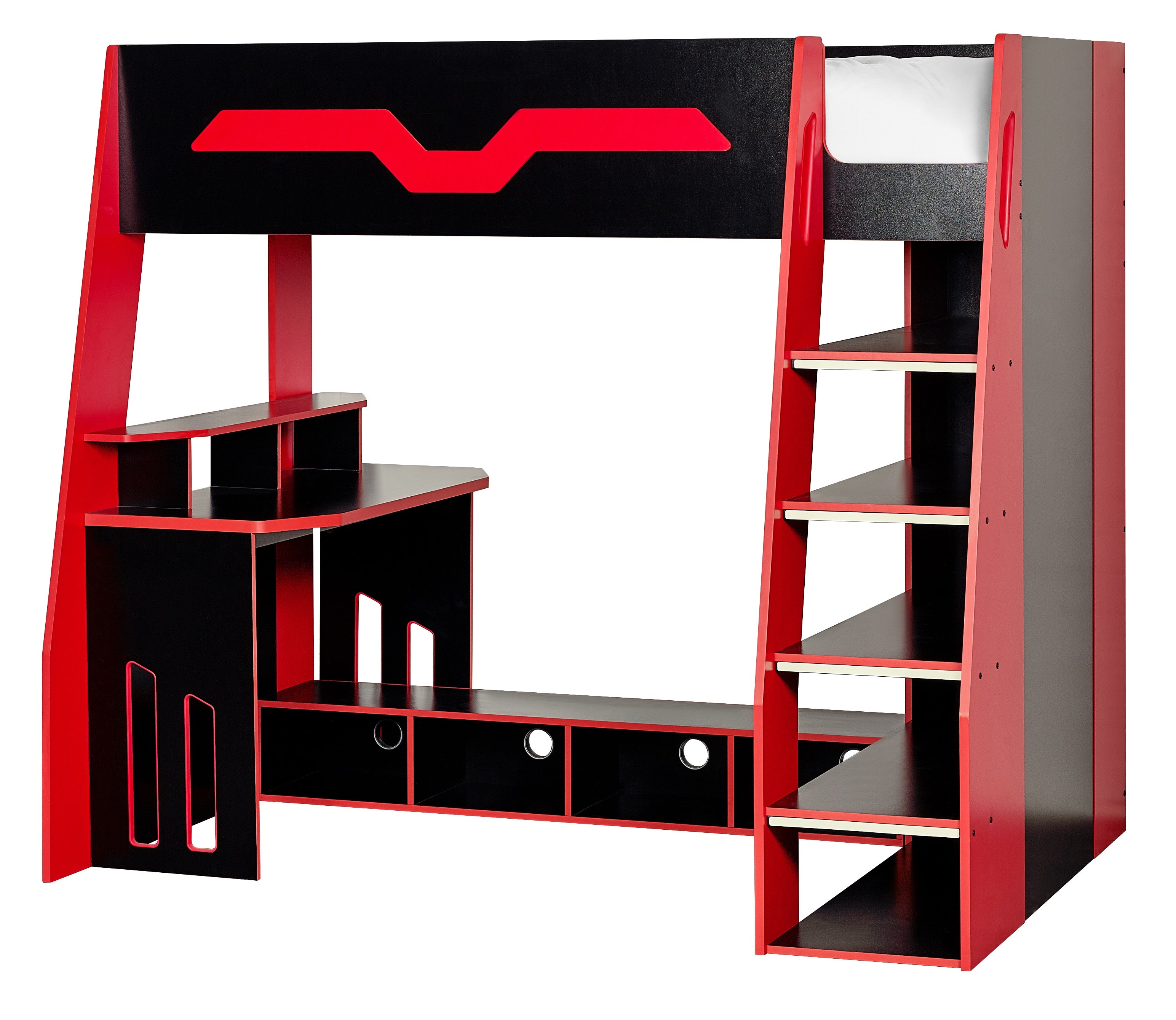 Eagle Single Gaming Highsleeper Bed - Black and Red