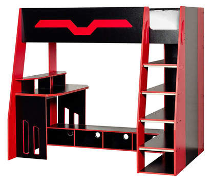 Eagle Single Gaming Highsleeper Bed - Black and Red