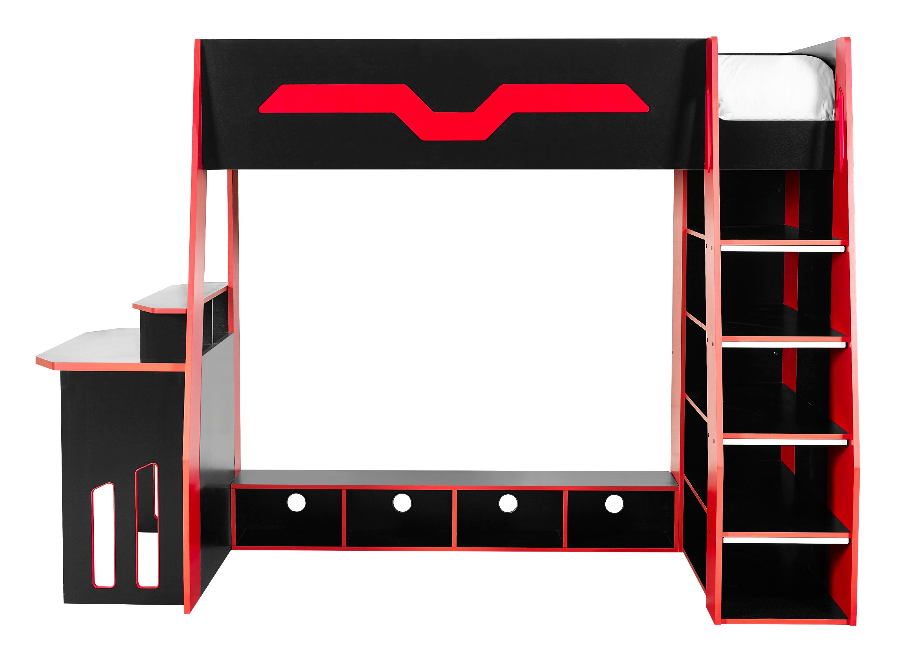 Eagle Single Gaming Highsleeper Bed - Black and Red