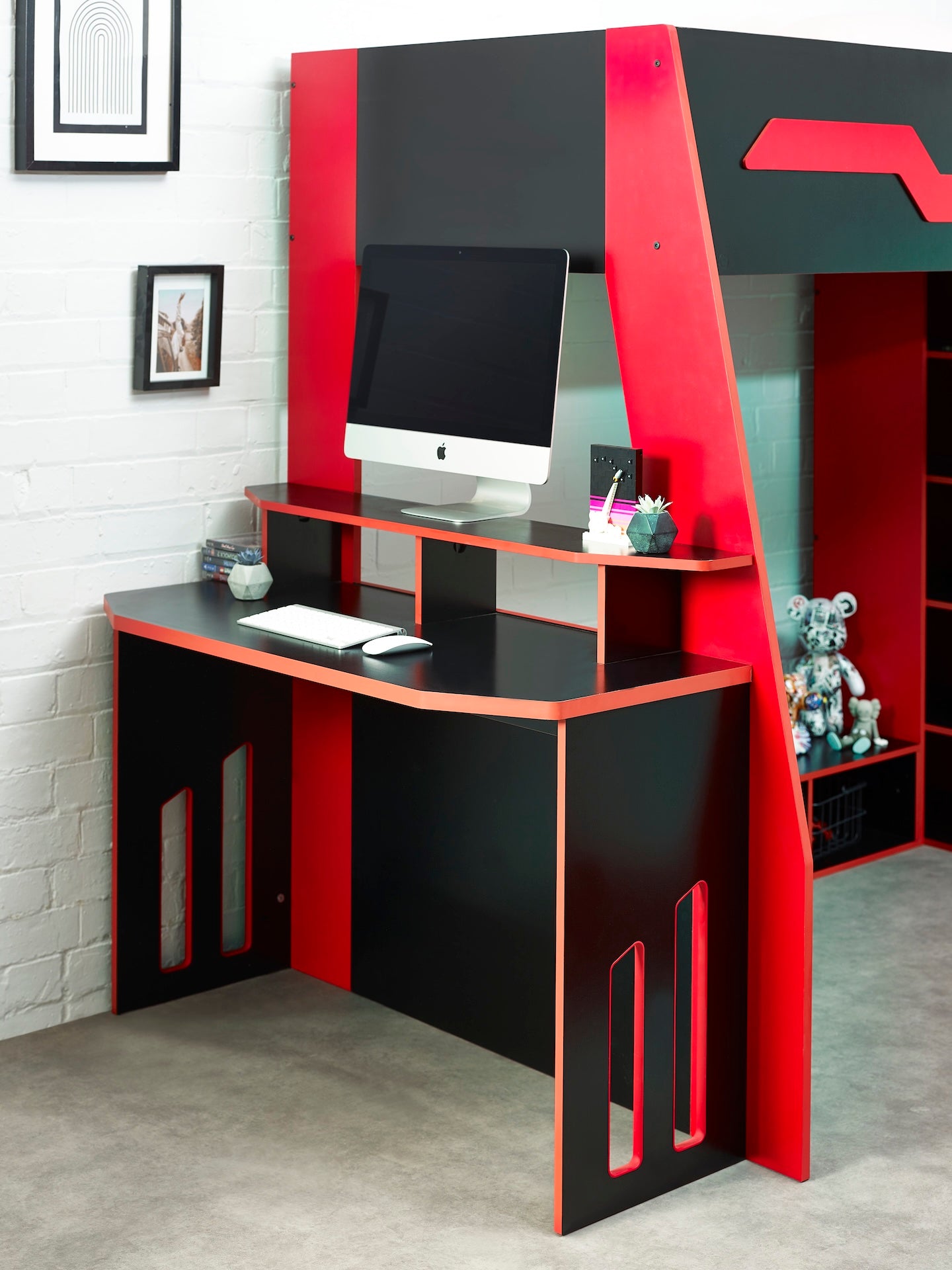 Eagle Single Gaming Highsleeper Bed - Black and Red