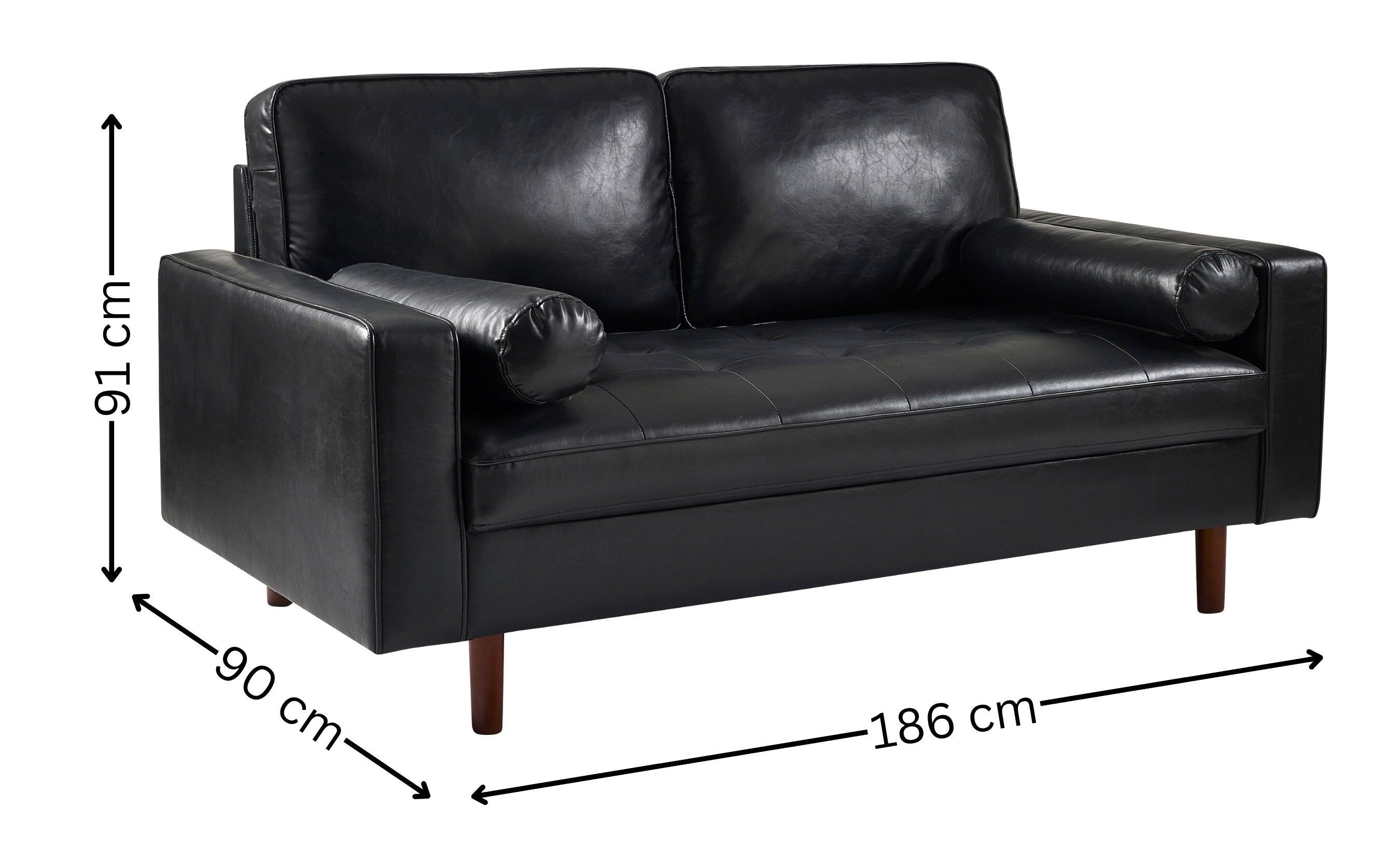 Henley Black Faux Leather 3 Seater Sofa
