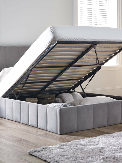 Katie Ottoman Storage Bed Frame - Grey Velvet