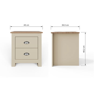 Lancaster 2 Drawer Bedside Cream