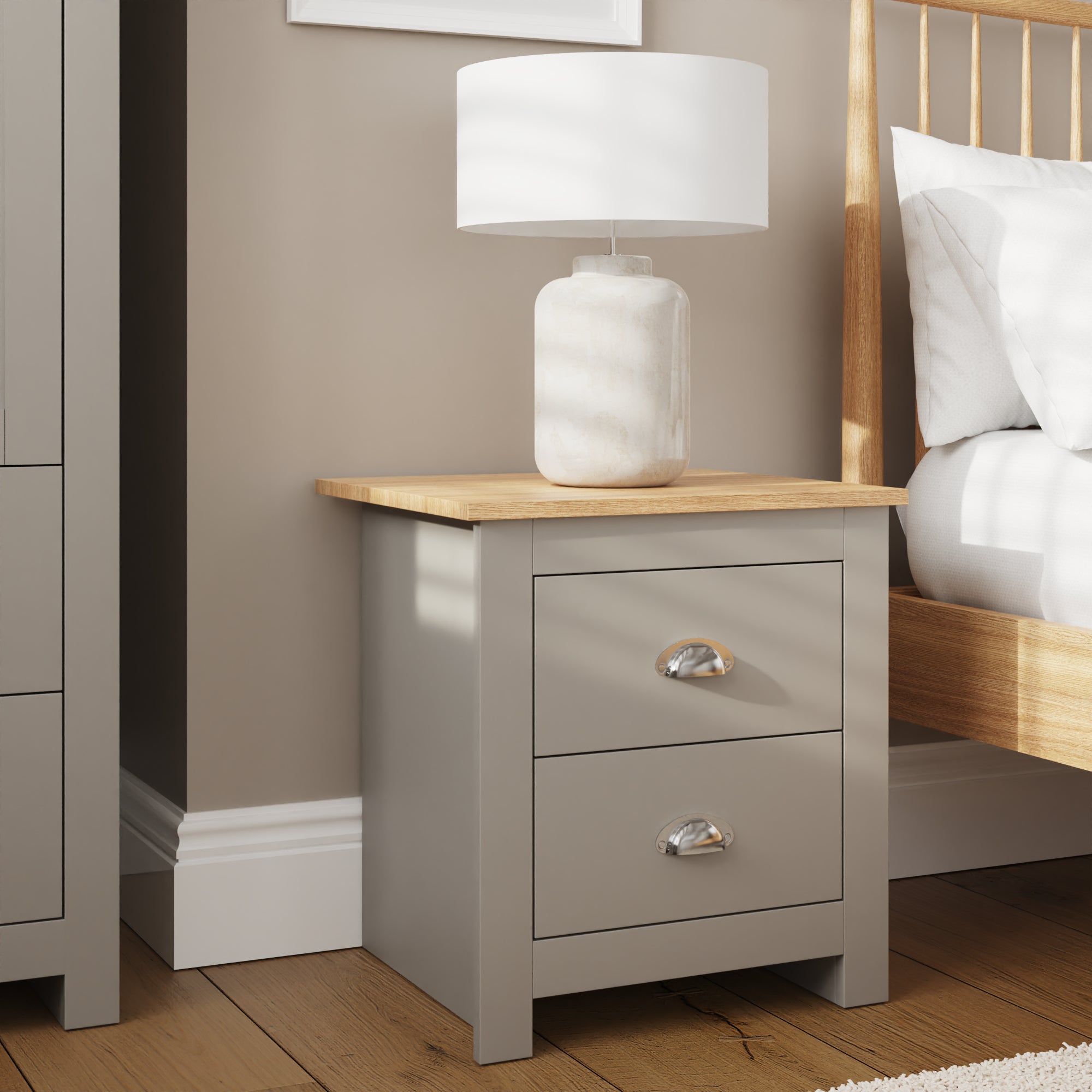 Lancaster 2 Drawer Bedside Grey