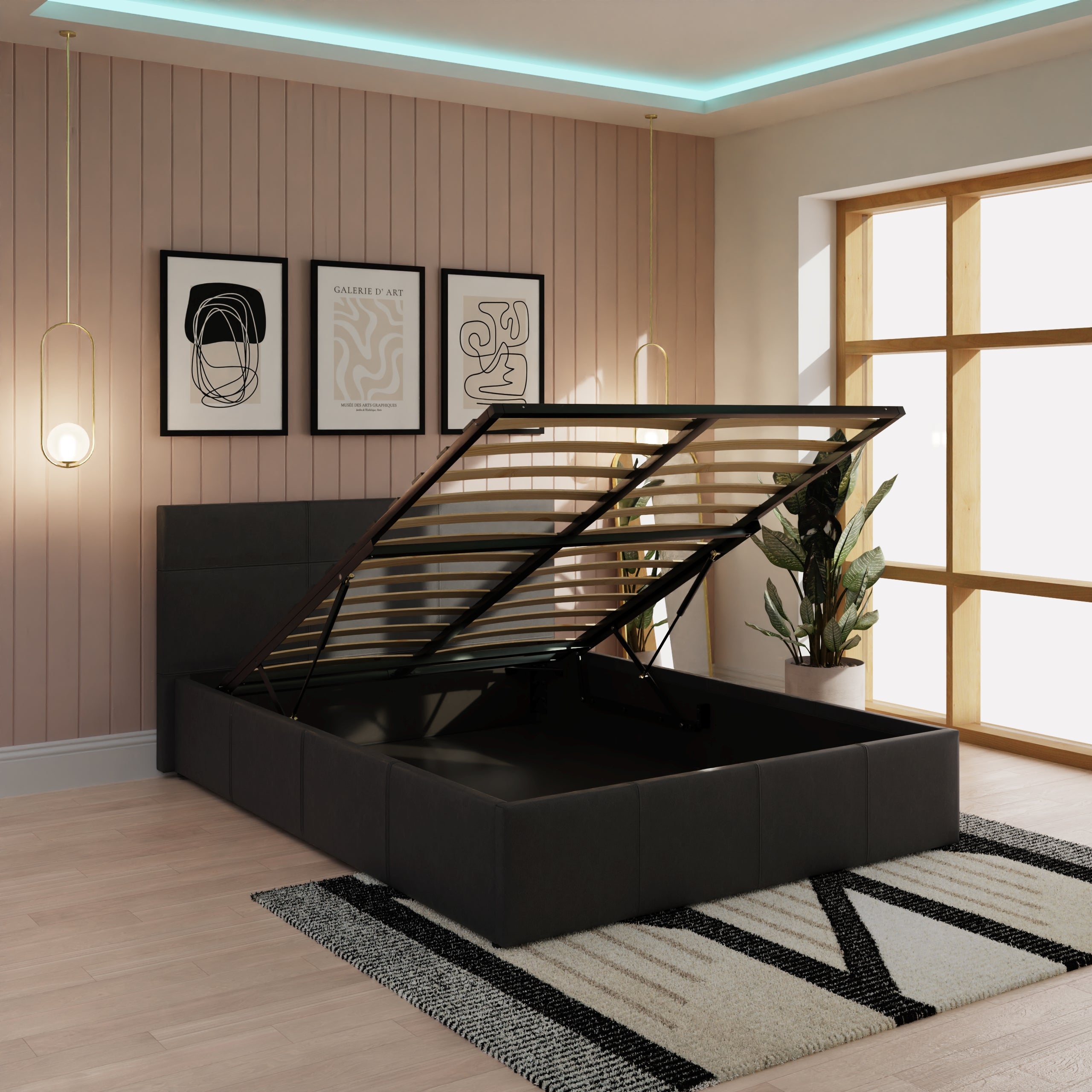 End Lift Ottoman Bed Black