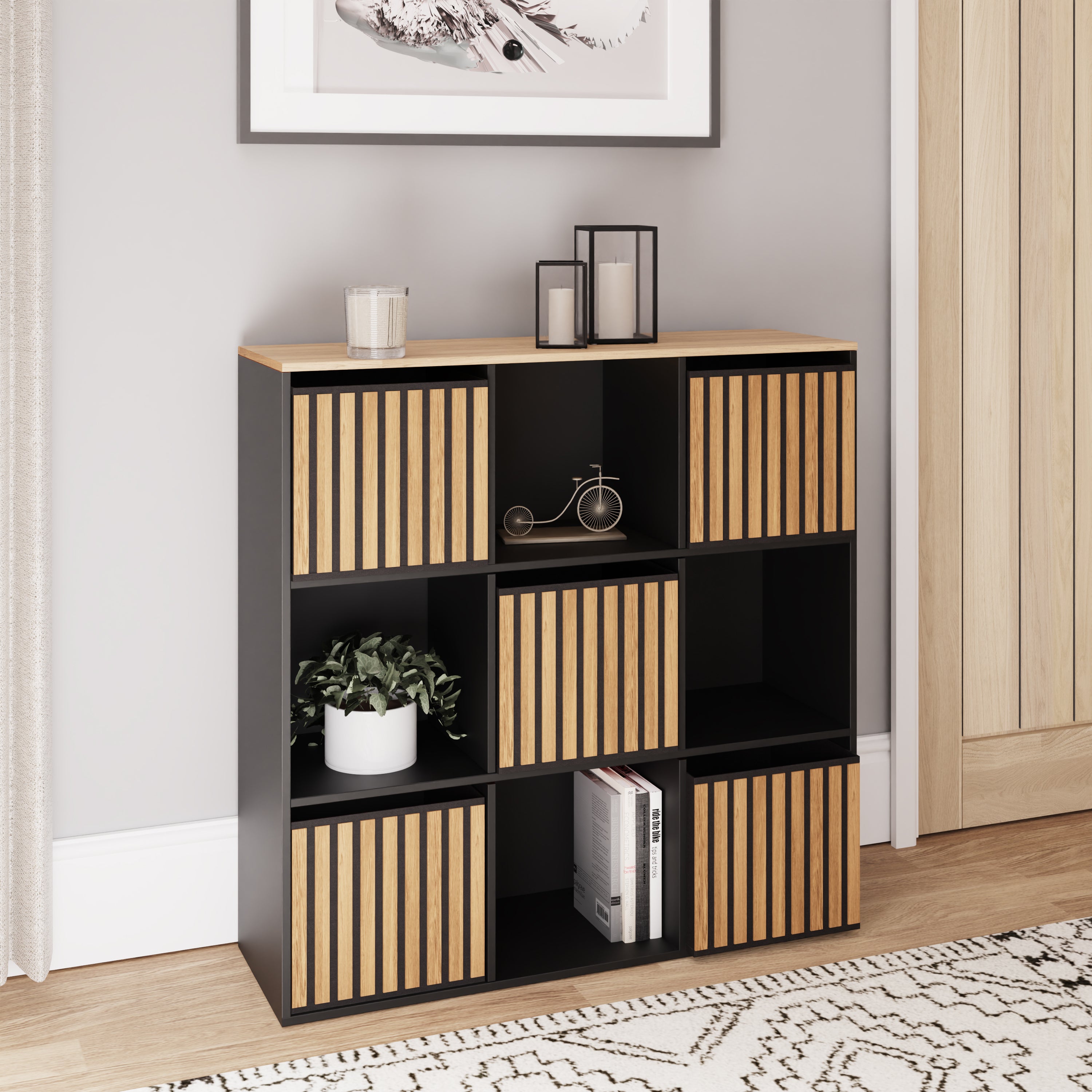 Kube 3X3 Storage Kube Black/Medium Oak