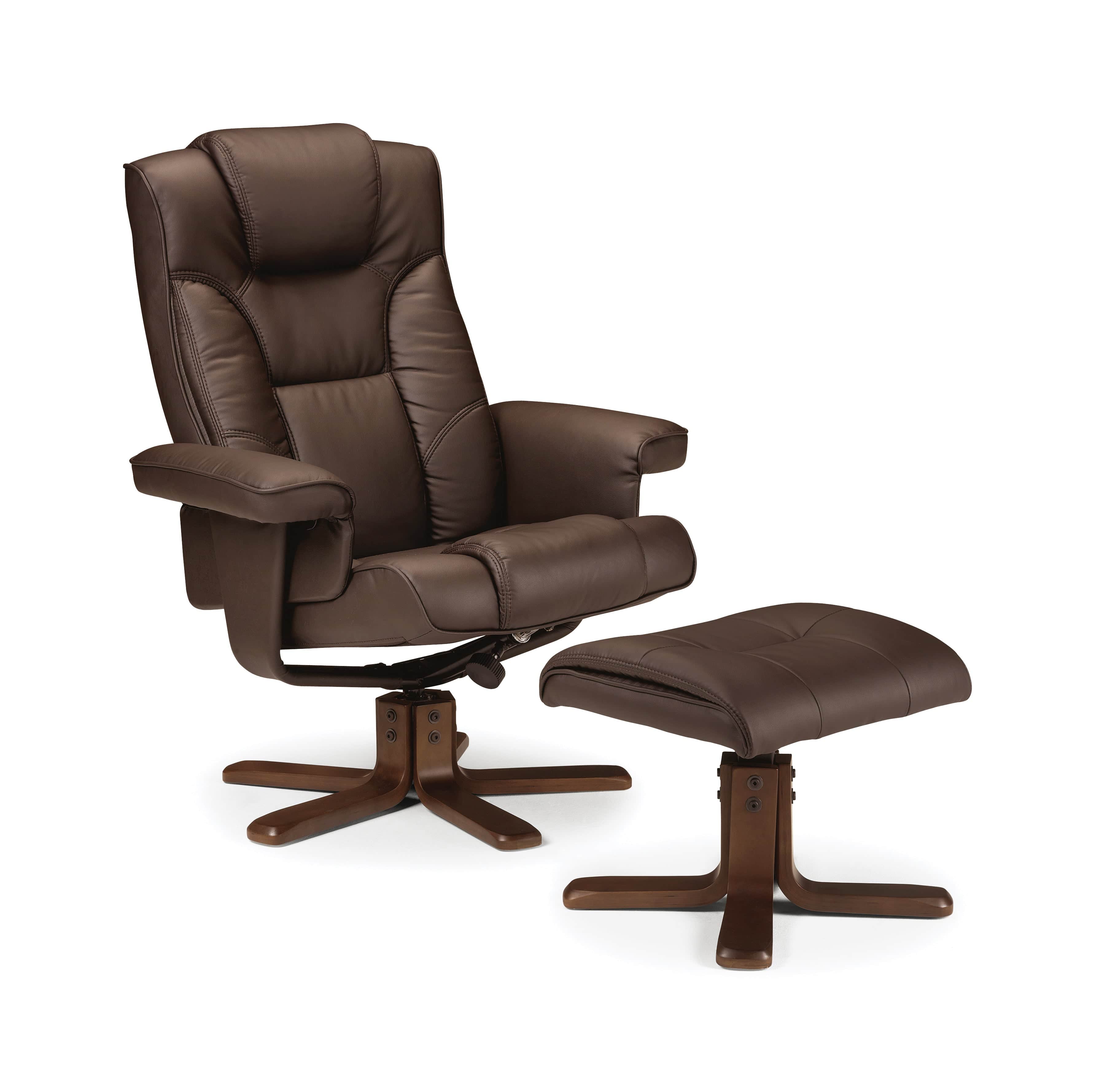 Julian Bowen Armchair Malmo Swivel Recliner & Stool Brown Bed Kings