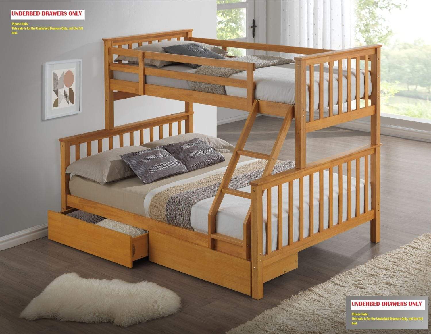 Artisan Bed Company Bunk Bed Charlotte 2 In 1 Beech Three Sleeper Bunk Bed