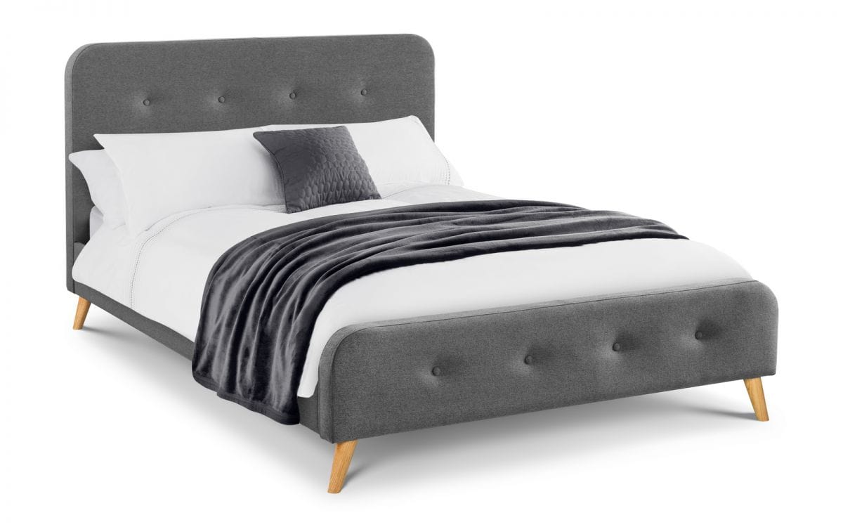 Astrid Curved Retro Buttoned Bed - Grey