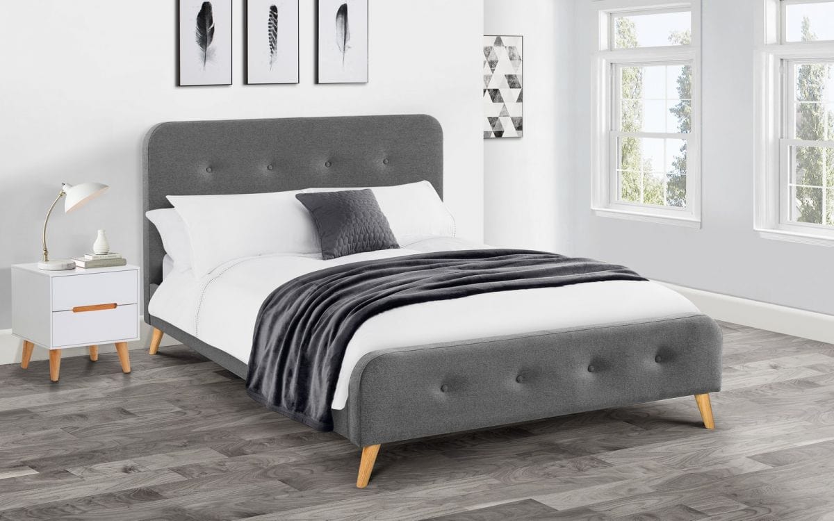 Astrid Curved Retro Buttoned Bed - Grey