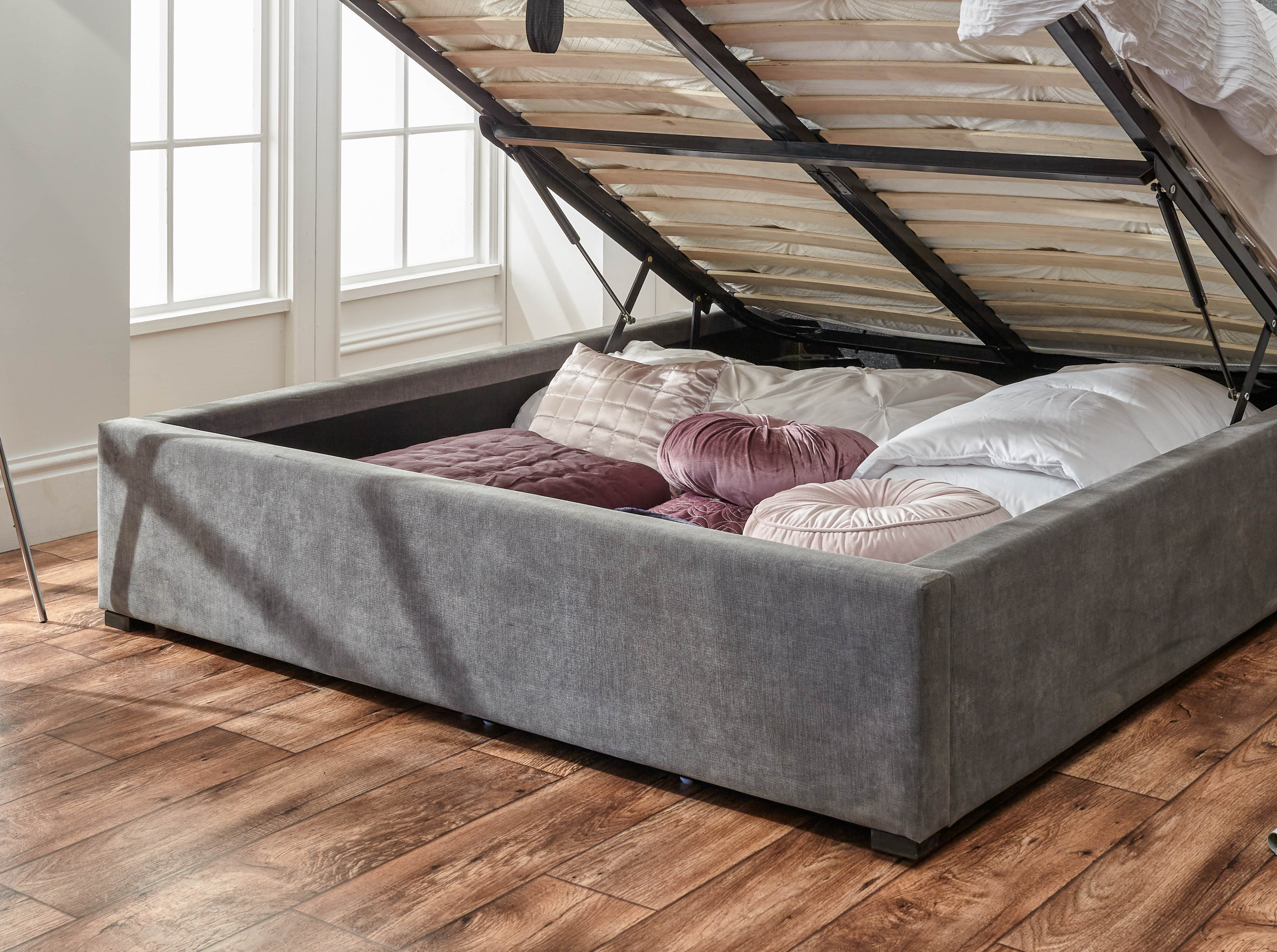 Dakota Ottoman Bed With Solid Base Grace Pewter