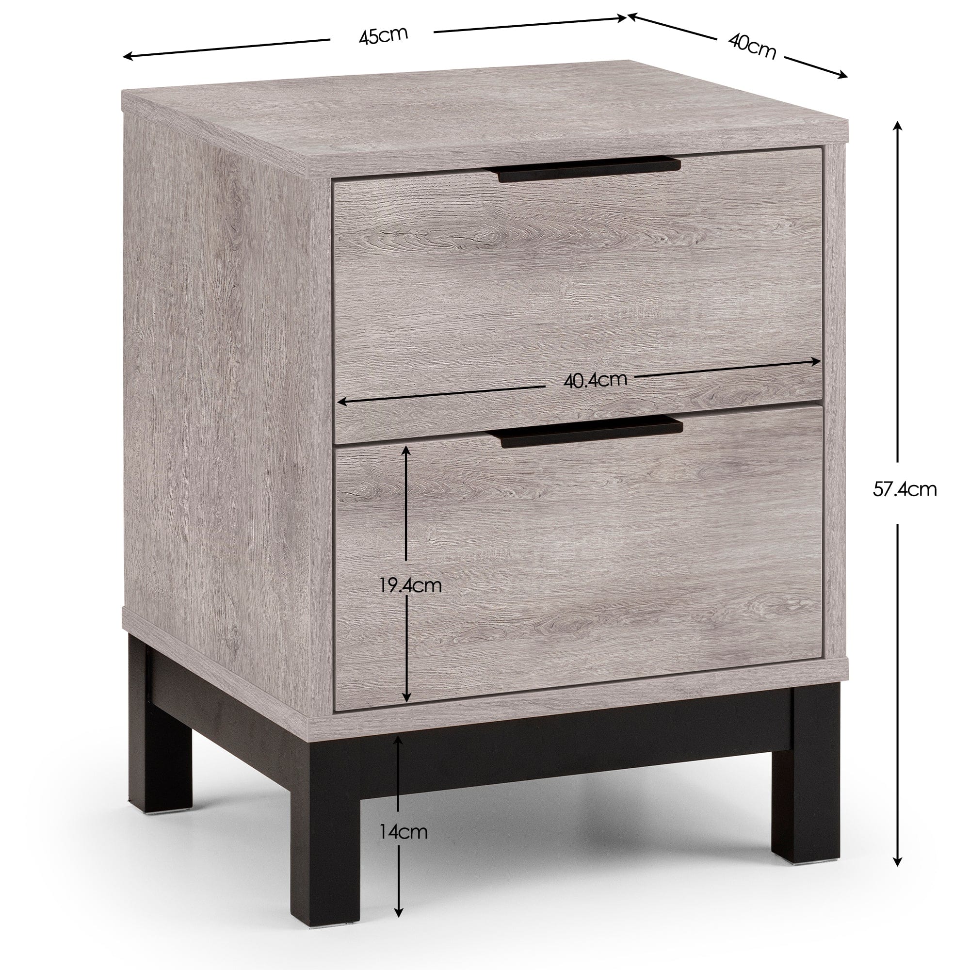 Bali 2 Drawer Bedside - Grey Oak