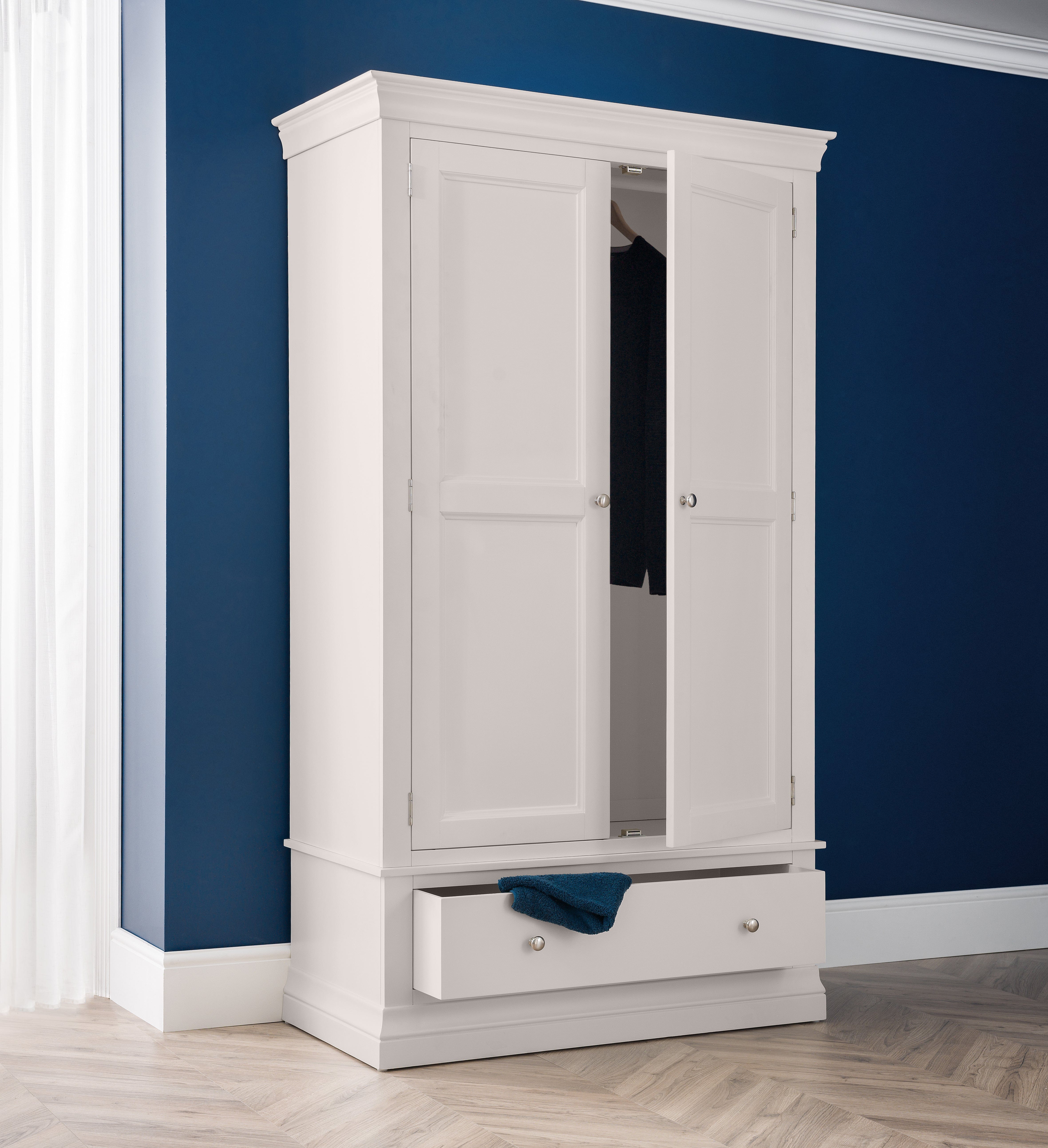 Clermont 2 Door 1 Drawer Wardrobe - Light Grey