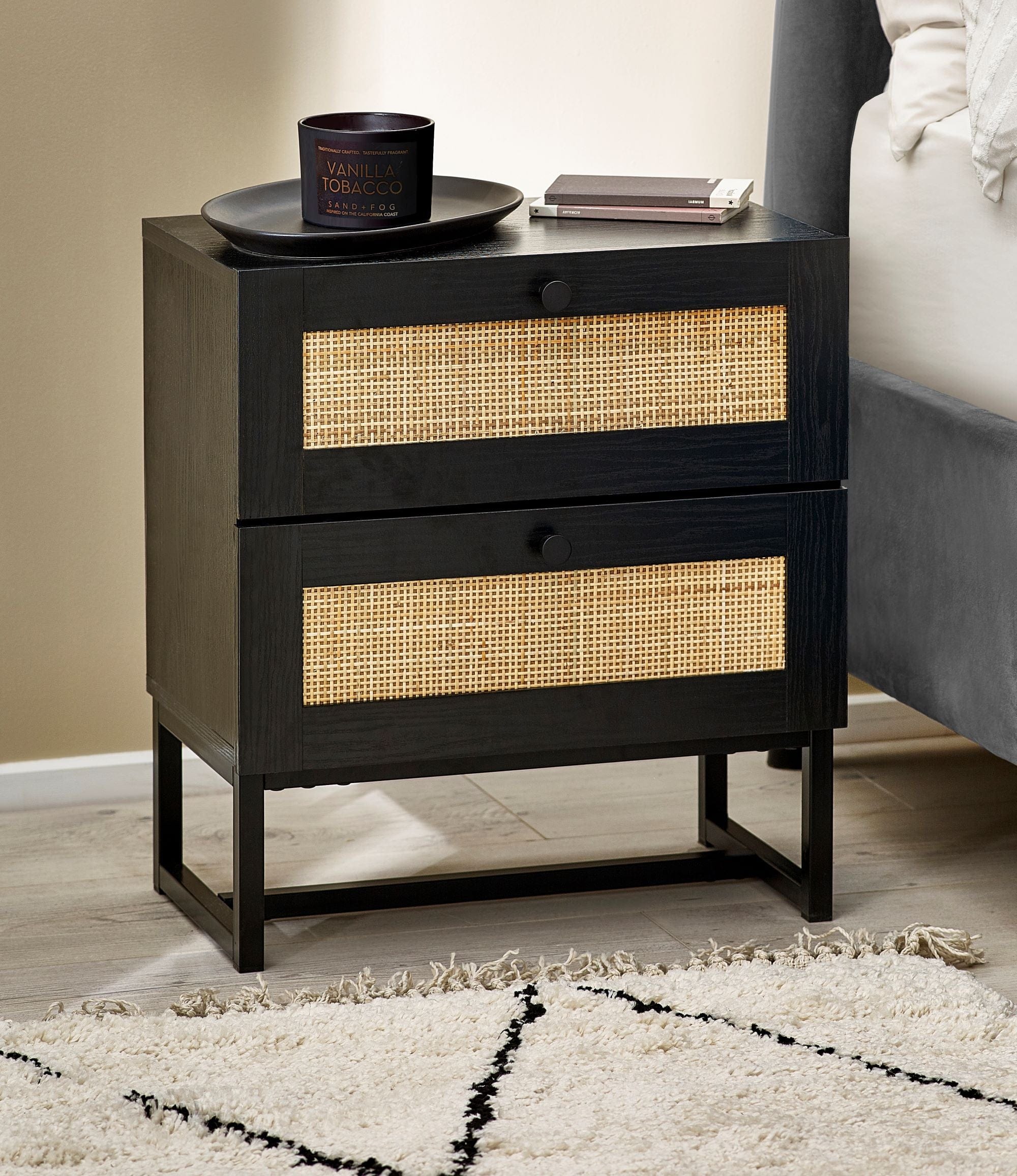 Julian Bowen Bedside Cabinet Padstow 2 Drawer Bedside - Black Bed Kings