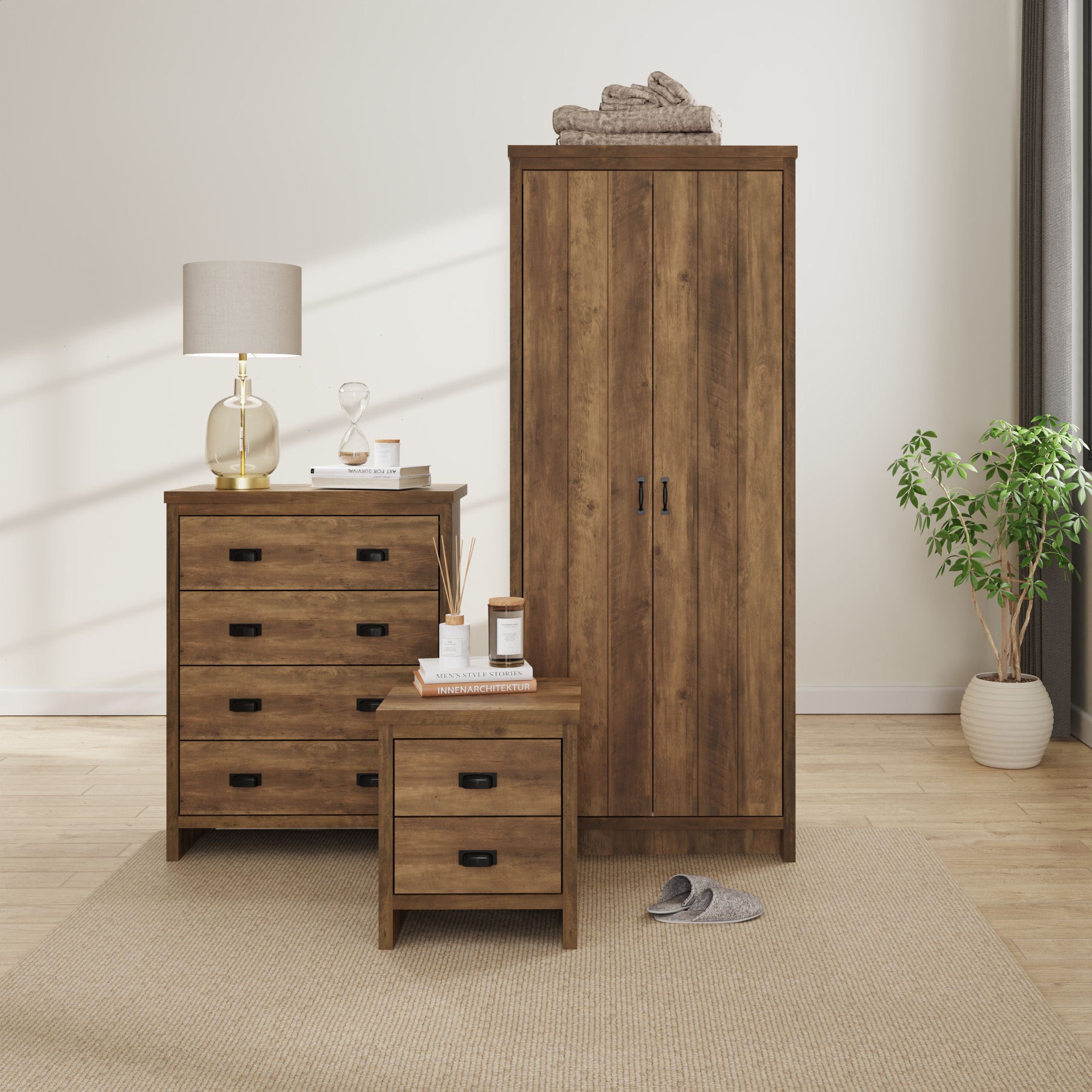 GFW Bedside Table Boston 2 Drawer Bedside Table Knotty Oak Bed Kings