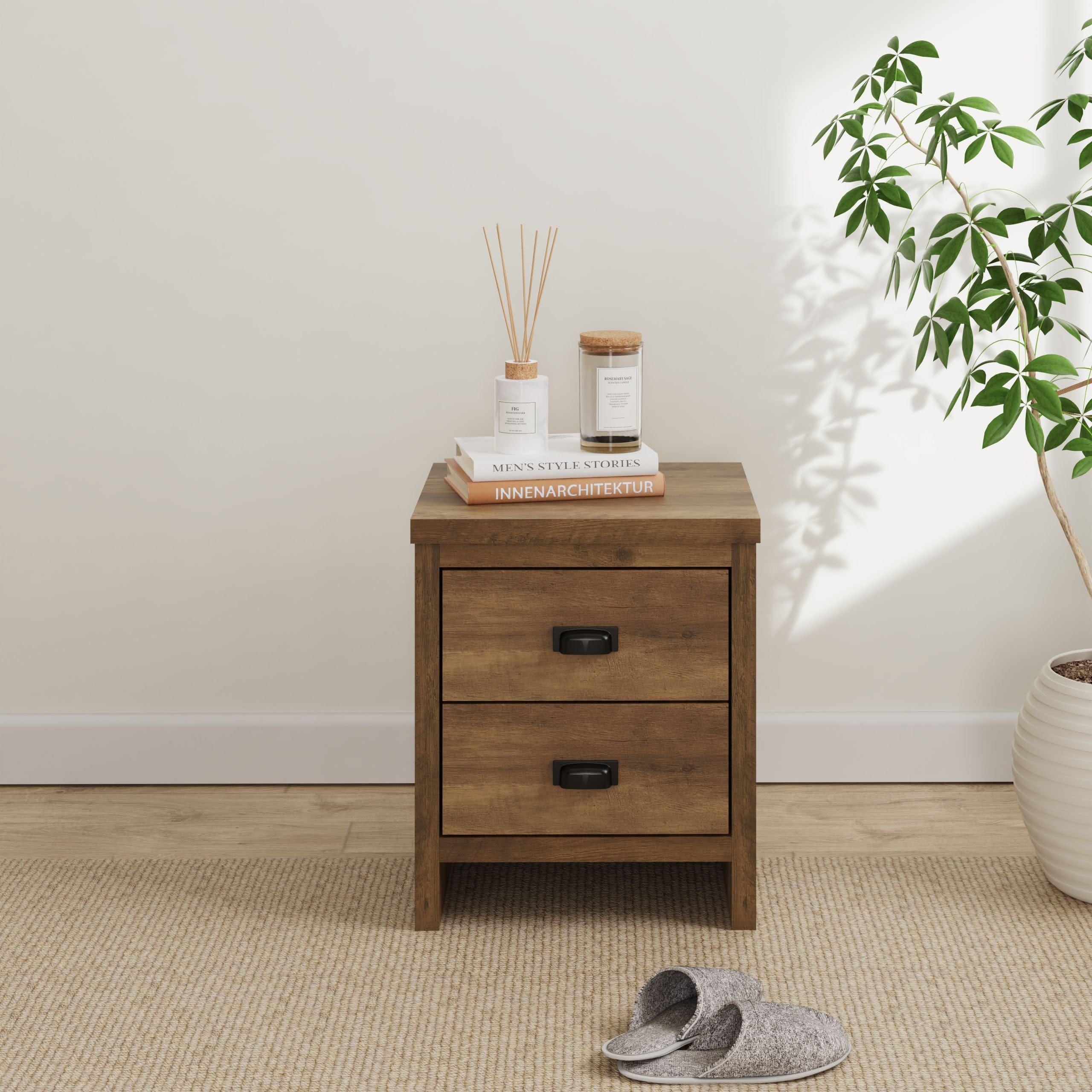 GFW Bedside Table Boston 2 Drawer Bedside Table Knotty Oak Bed Kings