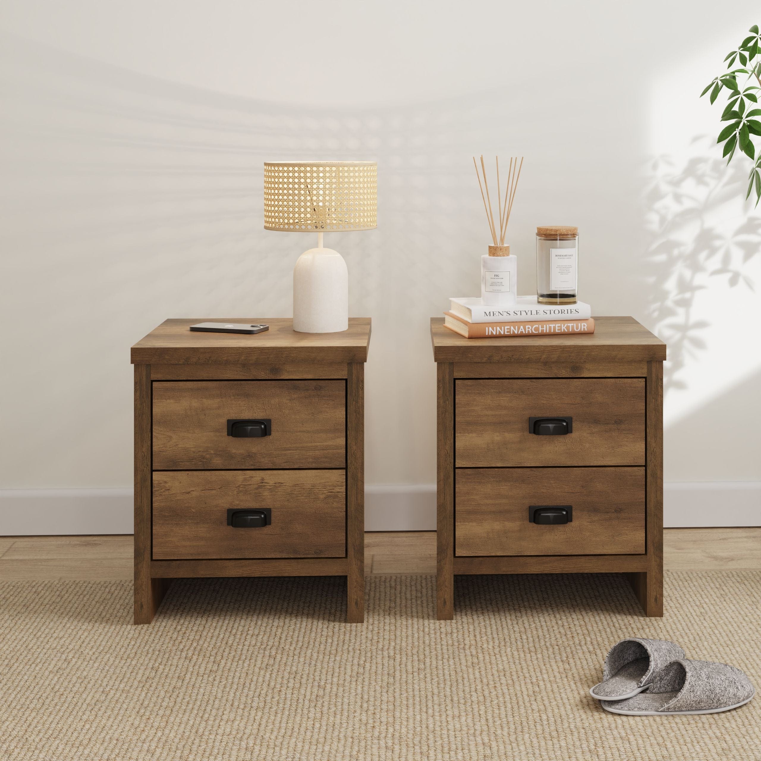 GFW Bedside Table Boston 2 Drawer Bedside Table Pair Knotty Oak Bed Kings