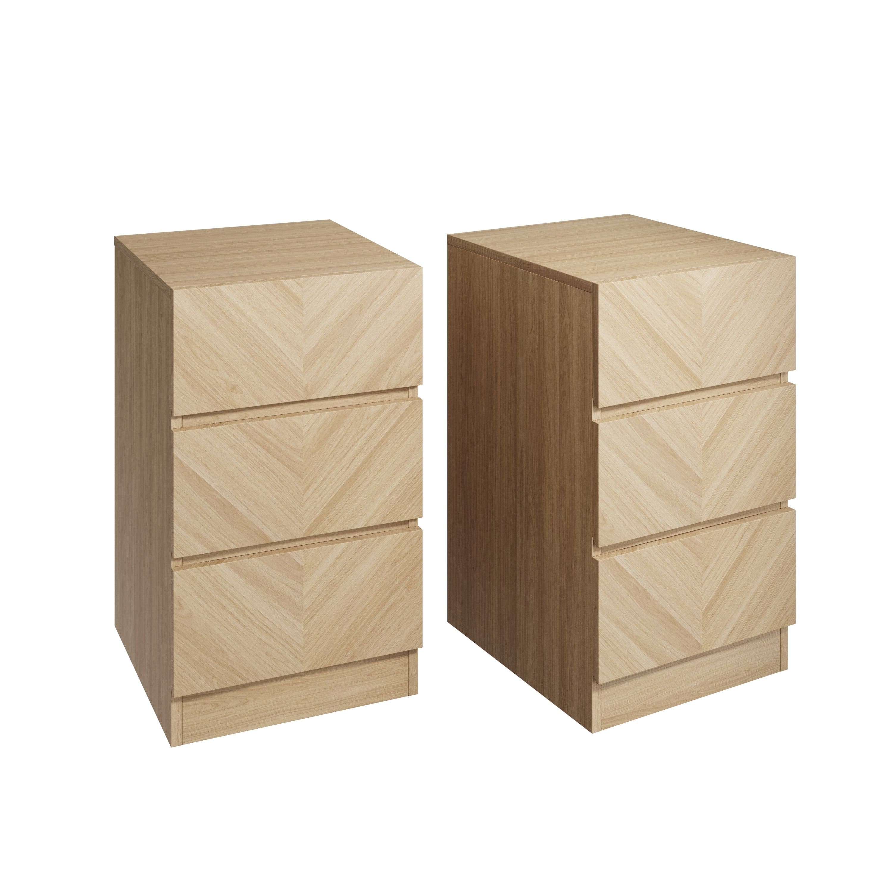 GFW Bedside Table Catania 3 Drawer Bedside Table Euro Oak - Twin Pack Bed Kings