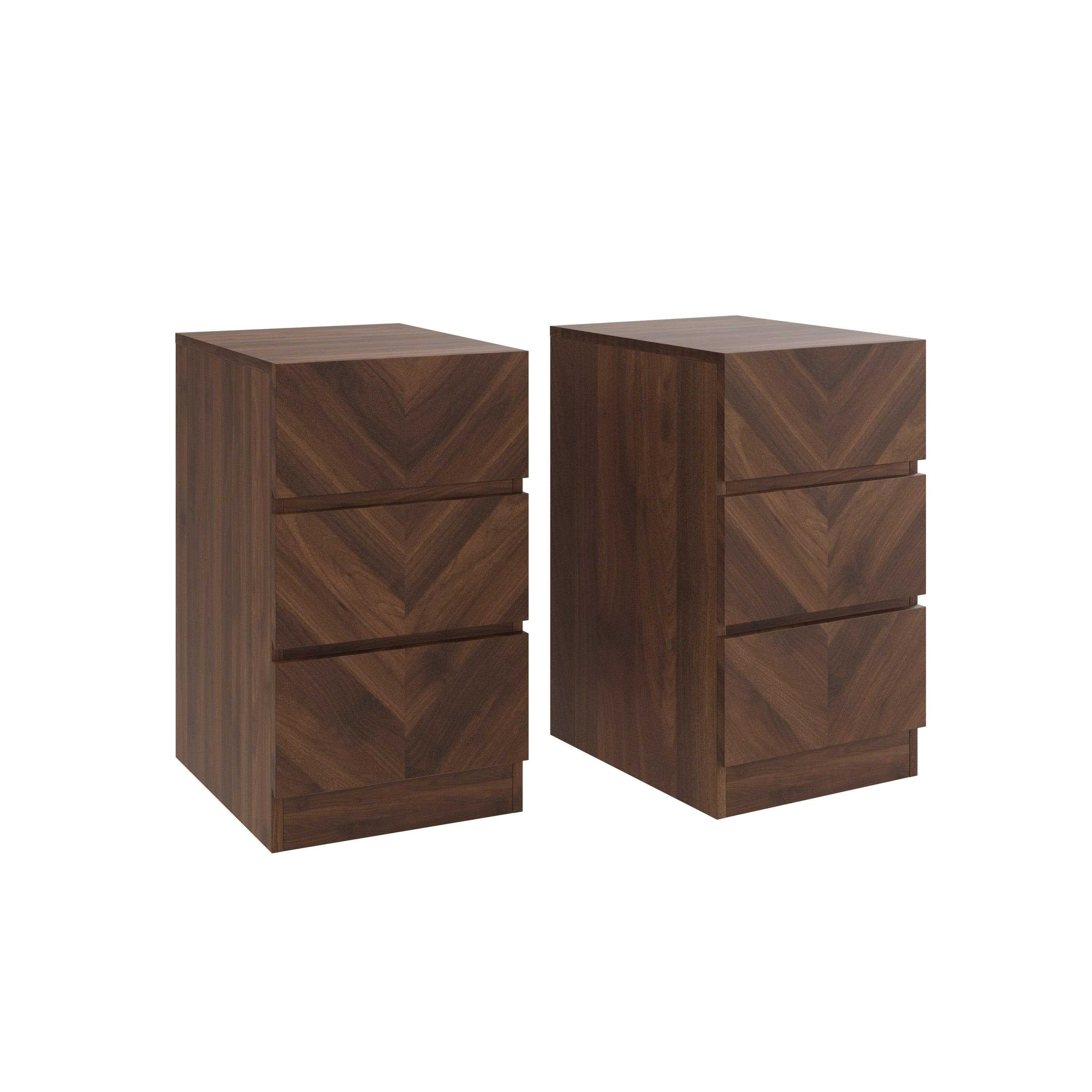 GFW Bedside Table Catania 3 Drawer Bedside Table Royal Walnut - Twin Pack Bed Kings