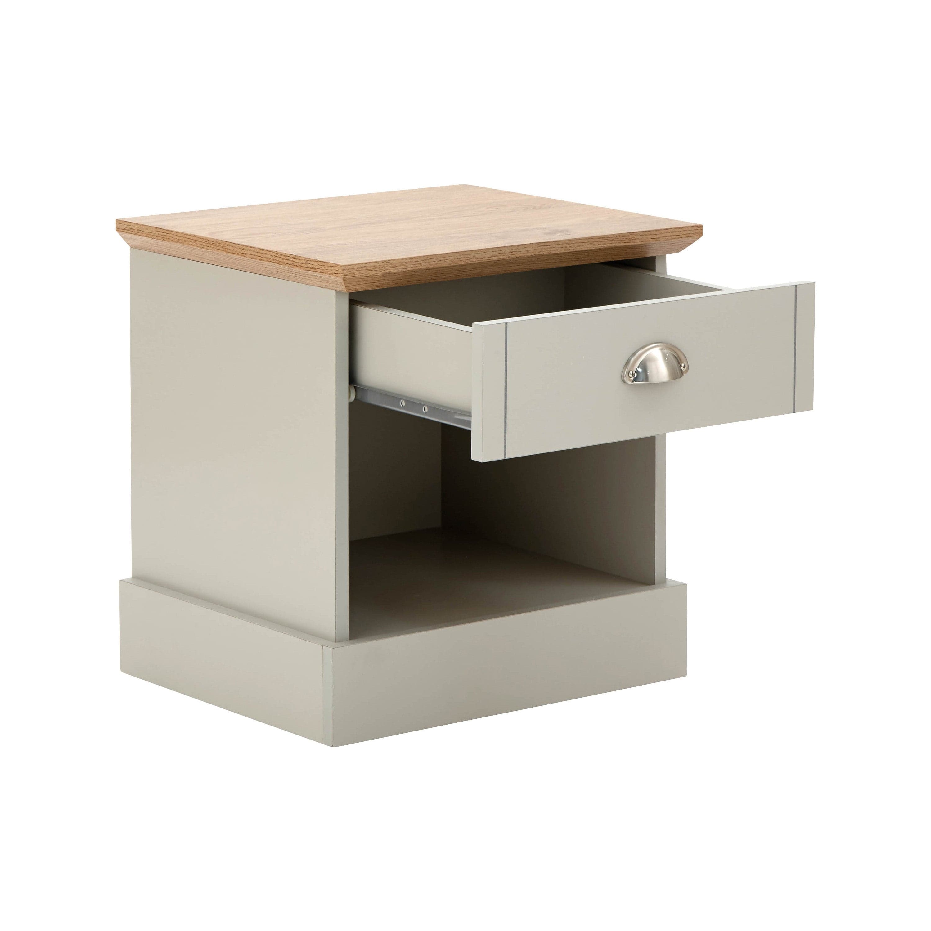 GFW Bedside Table Kendal 1 Drawer Bedside Grey Bed Kings