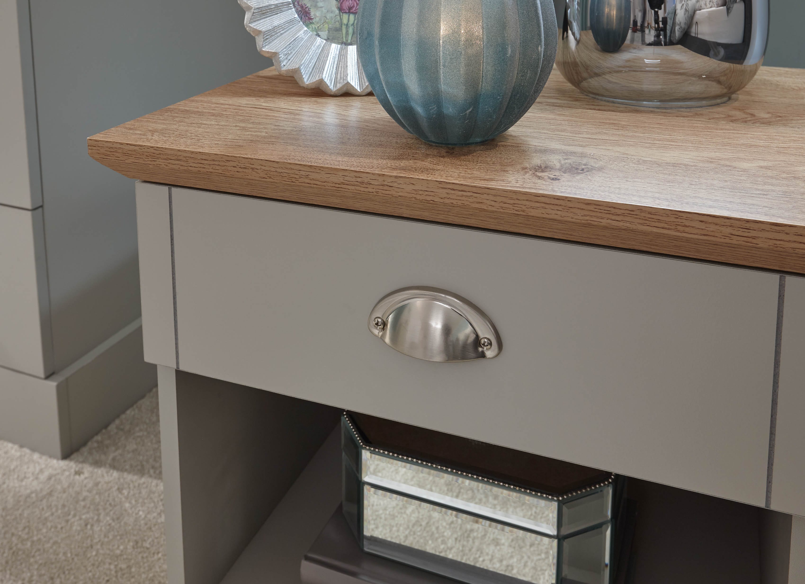 GFW Bedside Table Kendal 1 Drawer Bedside Grey Bed Kings