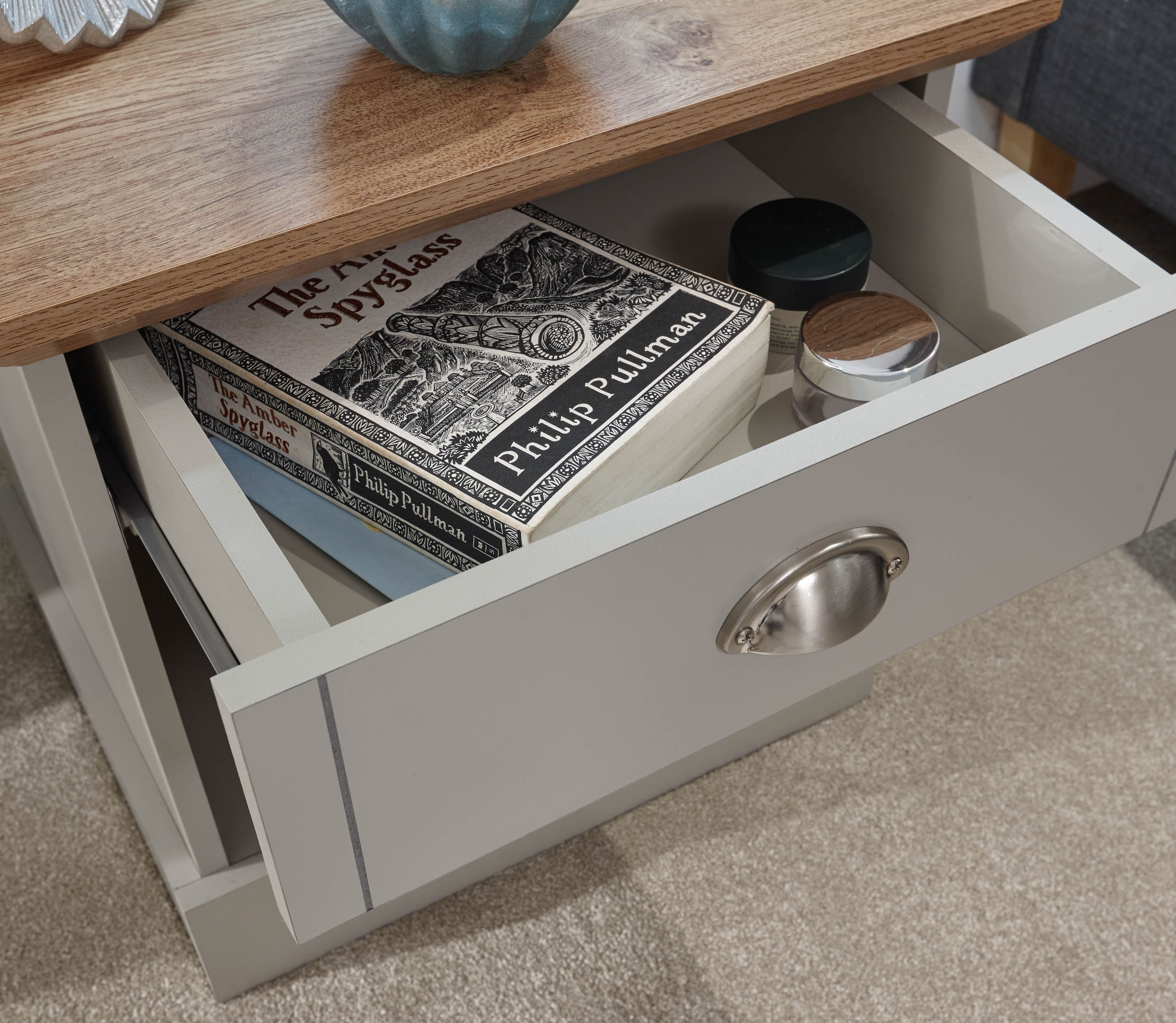 GFW Bedside Table Kendal 1 Drawer Bedside Grey Bed Kings