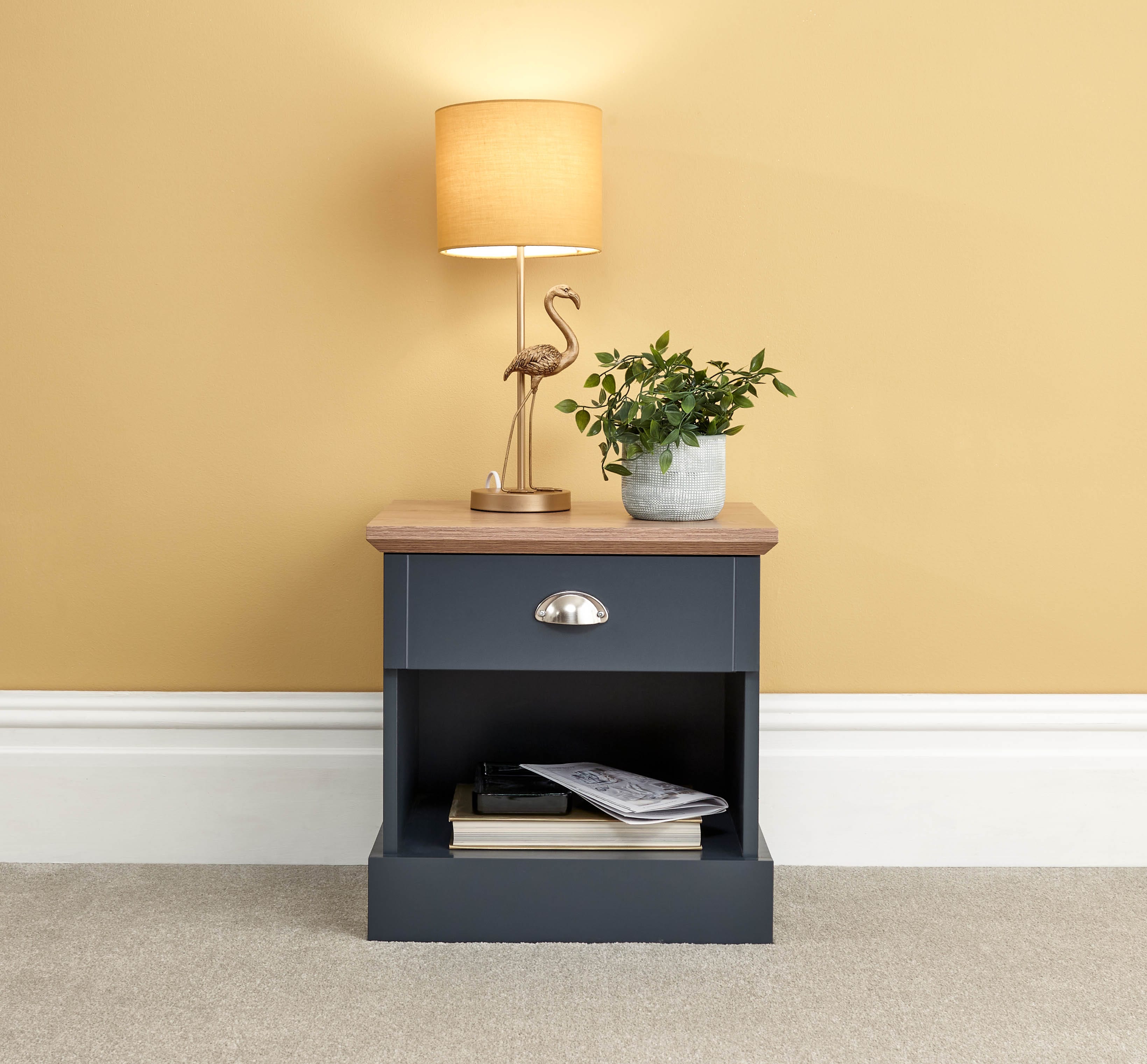 GFW Bedside Table Kendal 1 Drawer Bedside Slate Blue Bed Kings