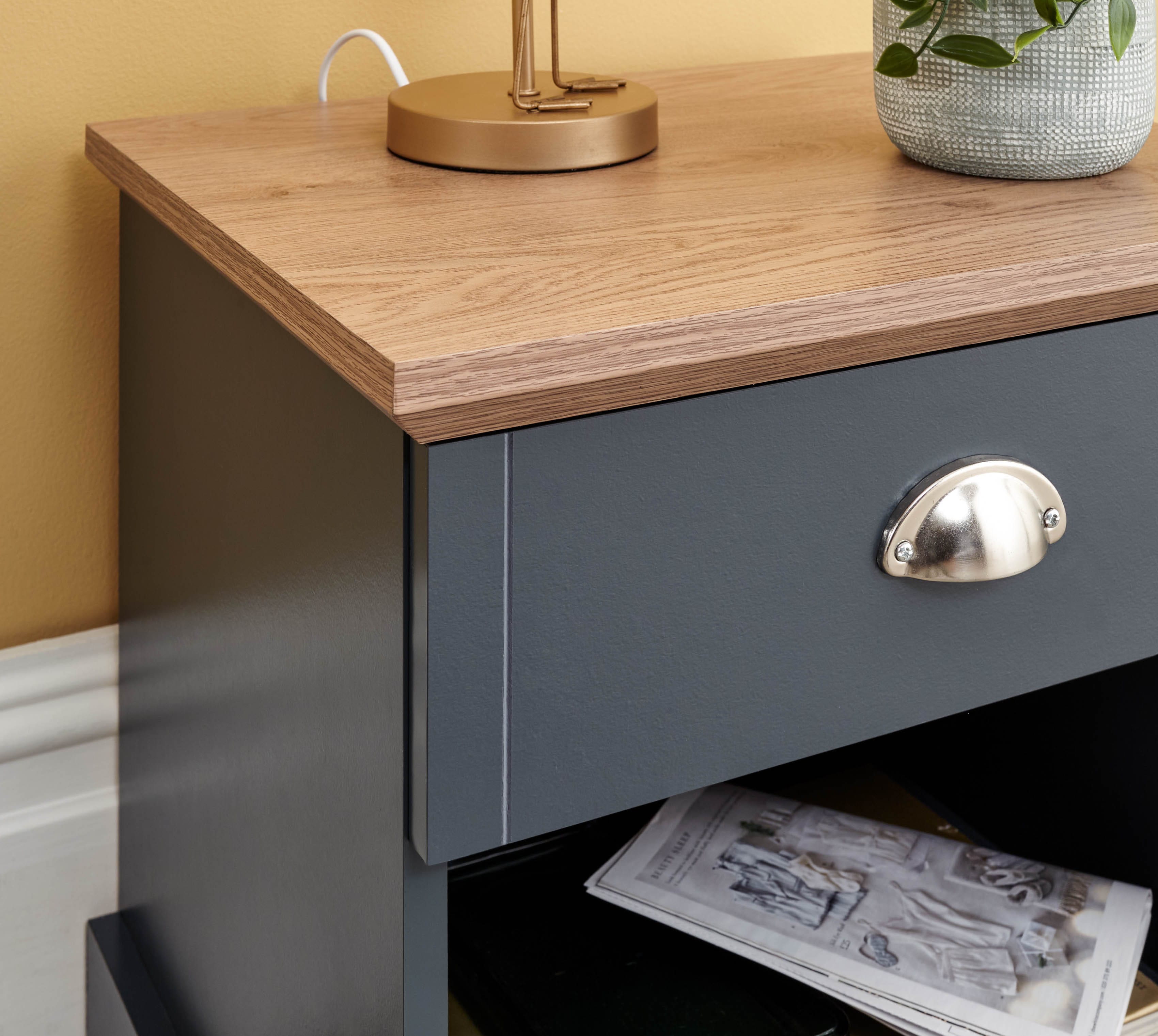 GFW Bedside Table Kendal 1 Drawer Bedside Slate Blue Bed Kings