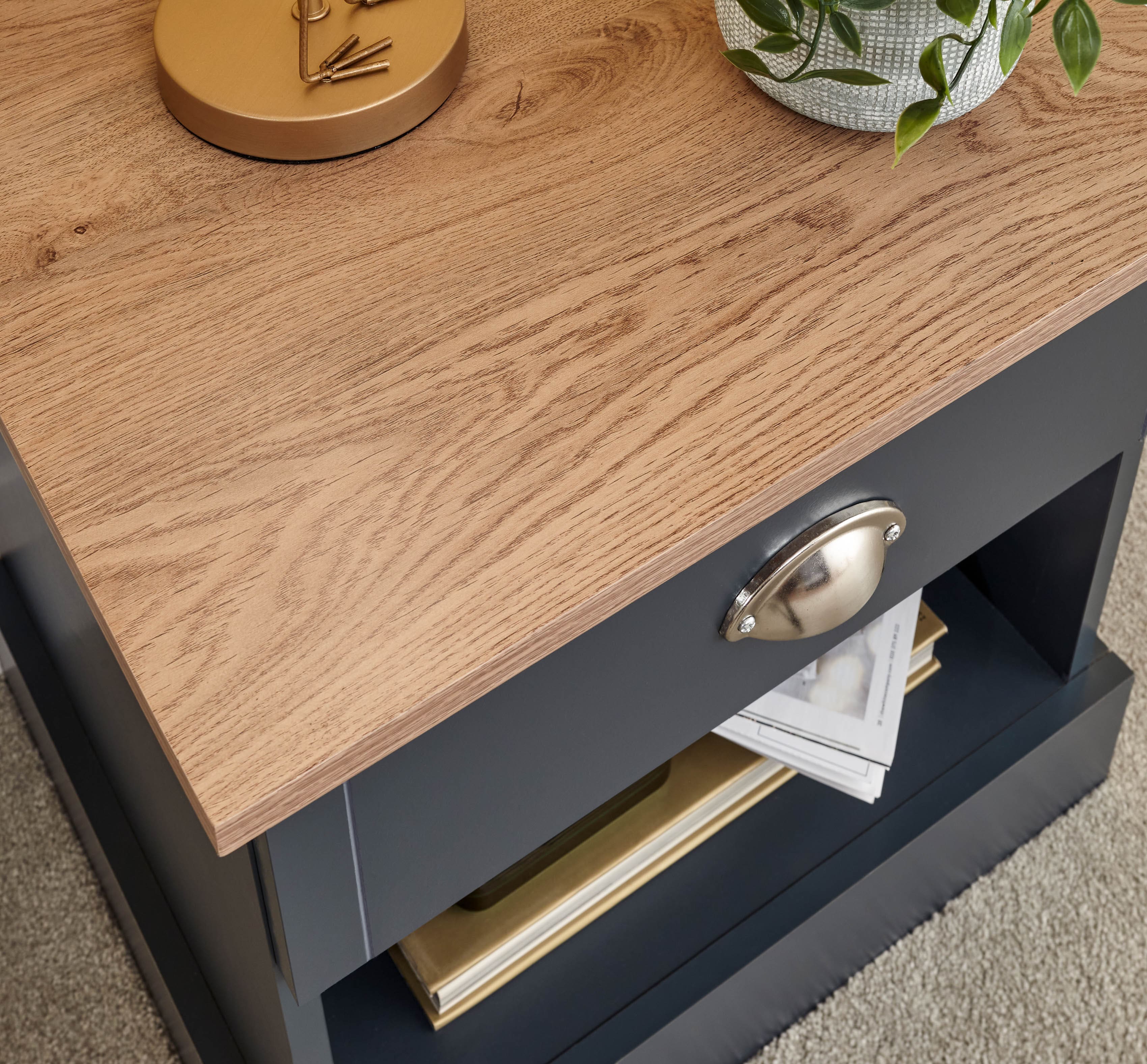 GFW Bedside Table Kendal 1 Drawer Bedside Slate Blue Bed Kings