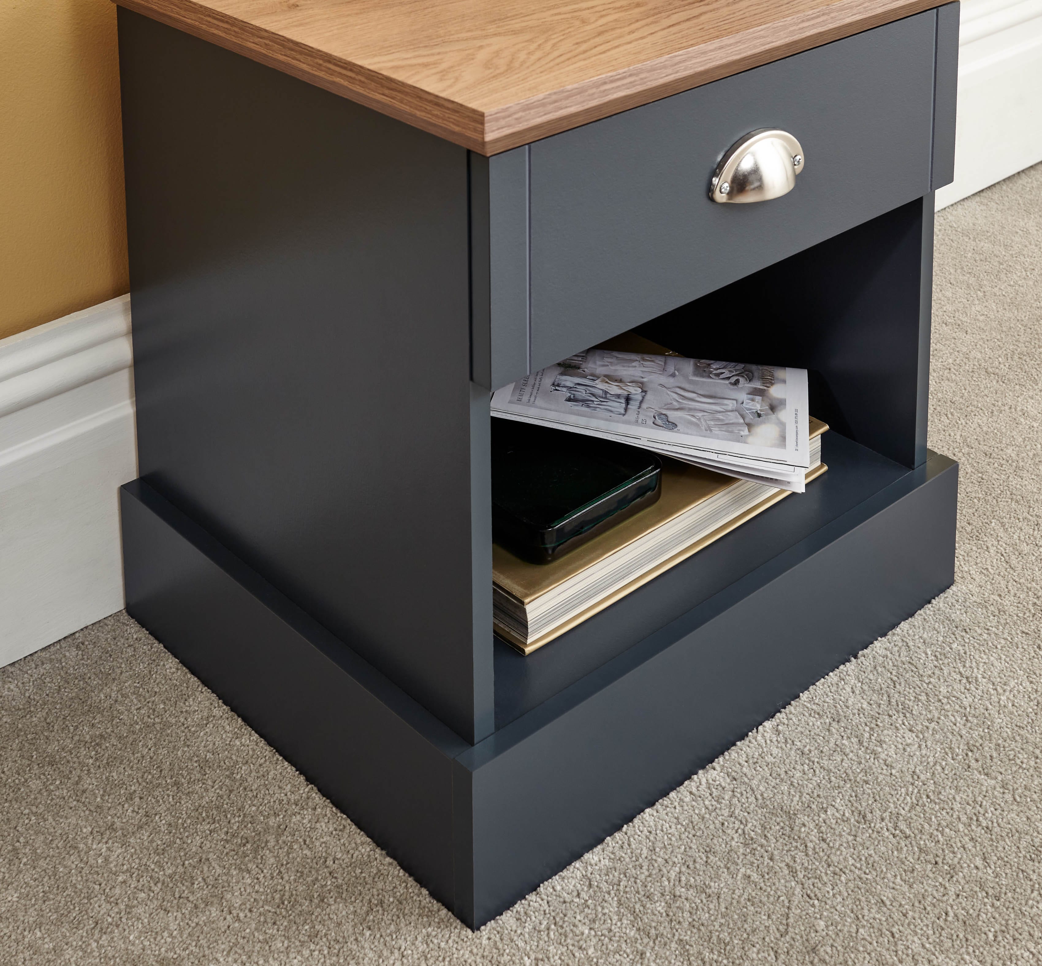 GFW Bedside Table Kendal 1 Drawer Bedside Slate Blue Bed Kings