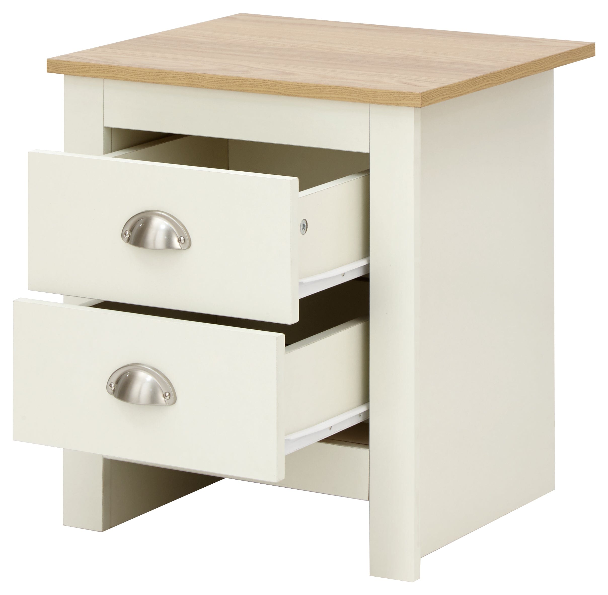 GFW Bedside Table Lancaster 2 Drawer Bedside Cream Bed Kings