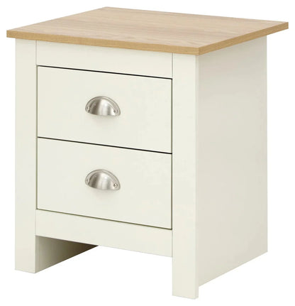 GFW Bedside Table Lancaster 2 Drawer Bedside Cream - Twin Pack Bed Kings